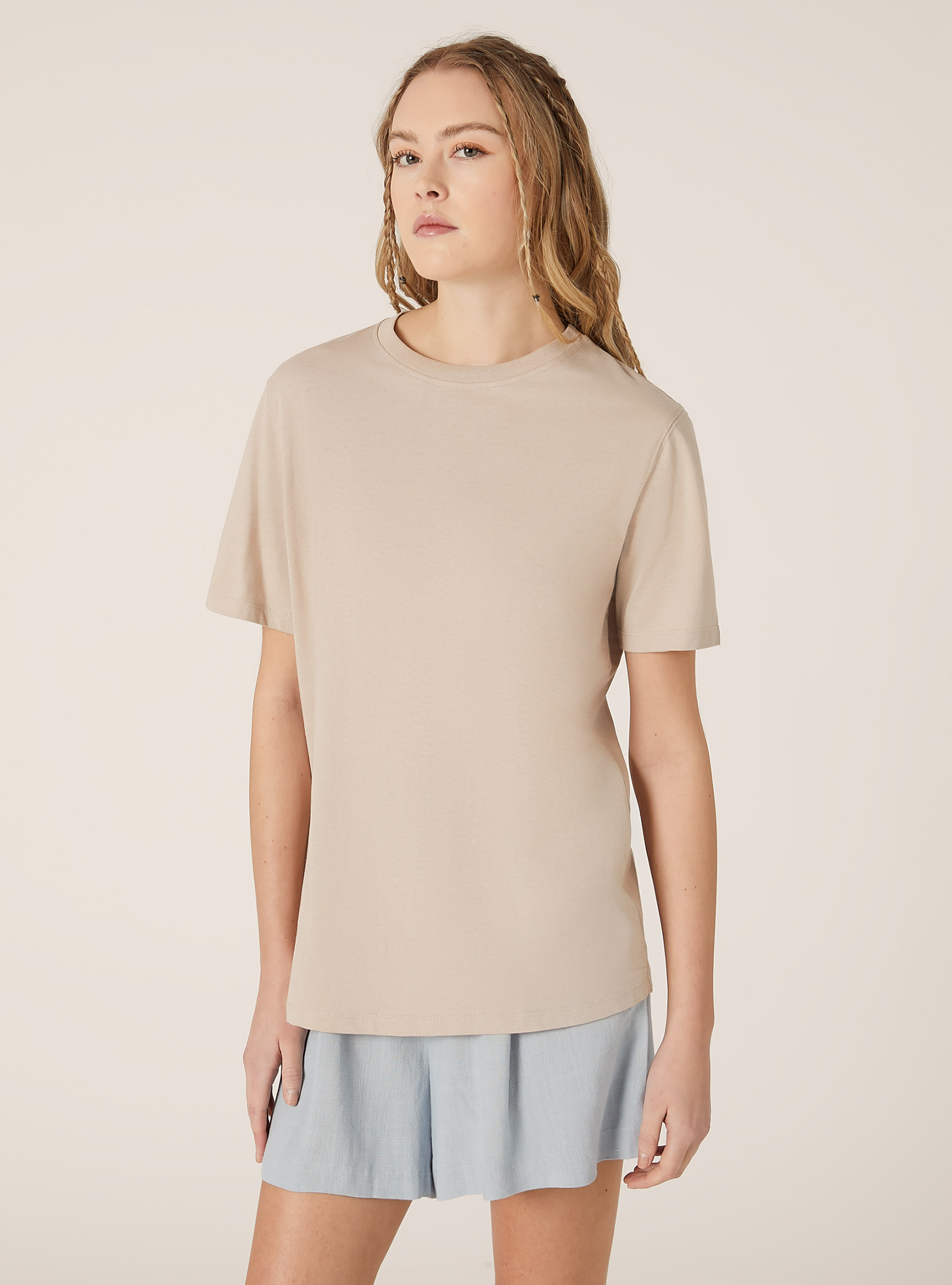 T-shirt en coton &agrave; col ras du cou, BG2 BEIGE MEDIUM