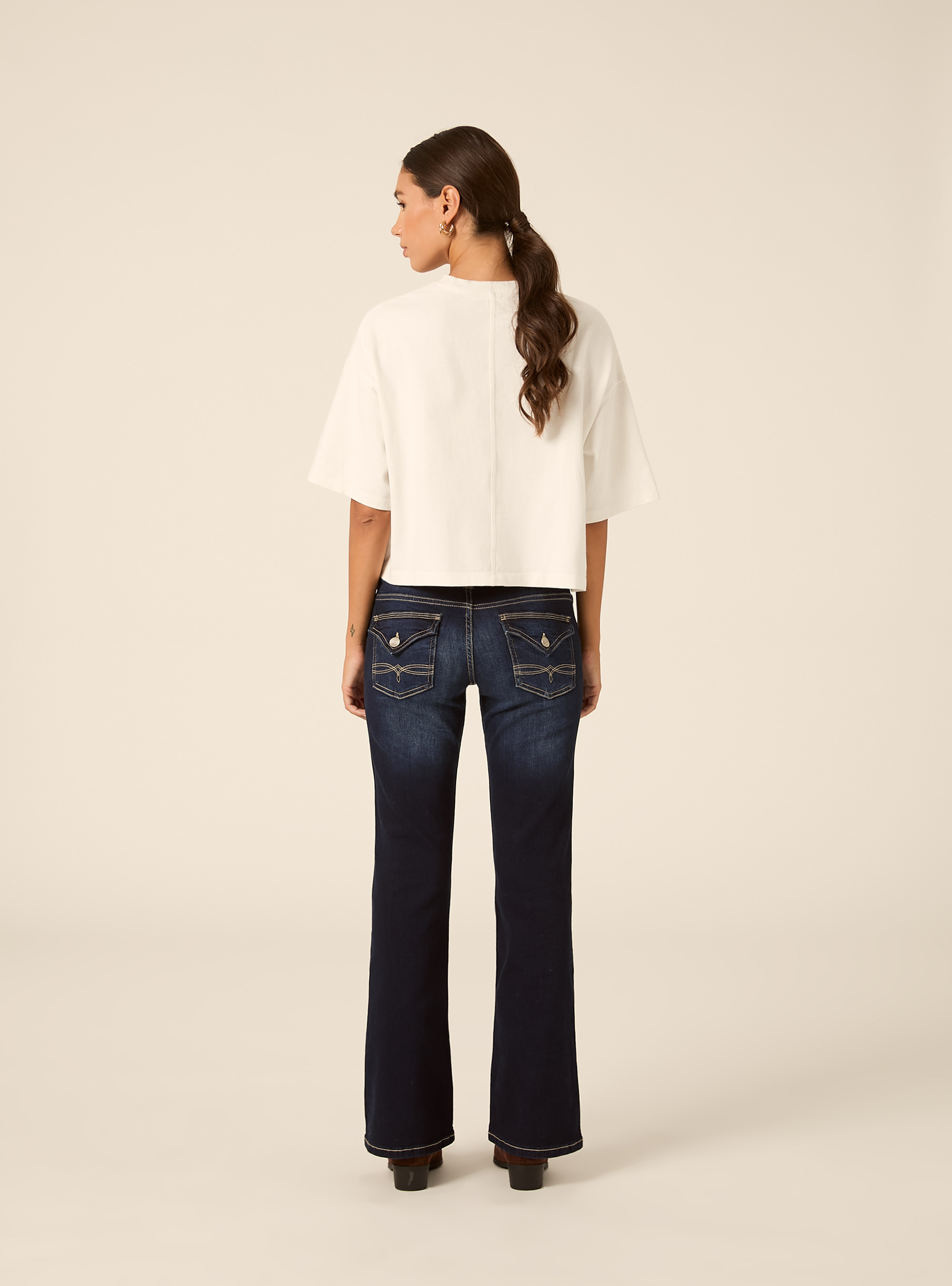 Jean bootcut taille basse avec poches &agrave; rabat, D002 MEDIUM DARK BLUE