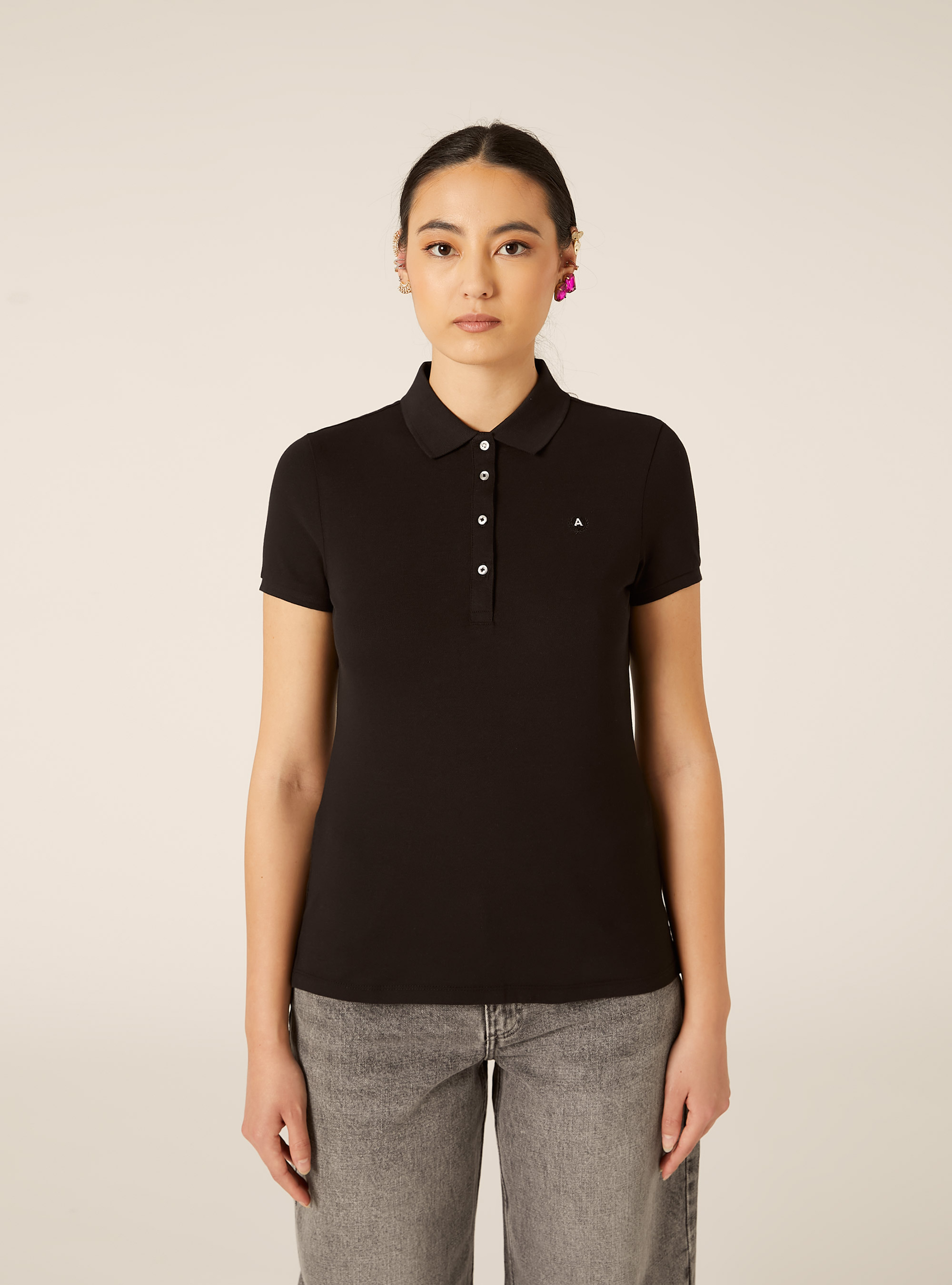 Slim Fit Polo Shirt with Embroidered Logo, BK1 BLACK