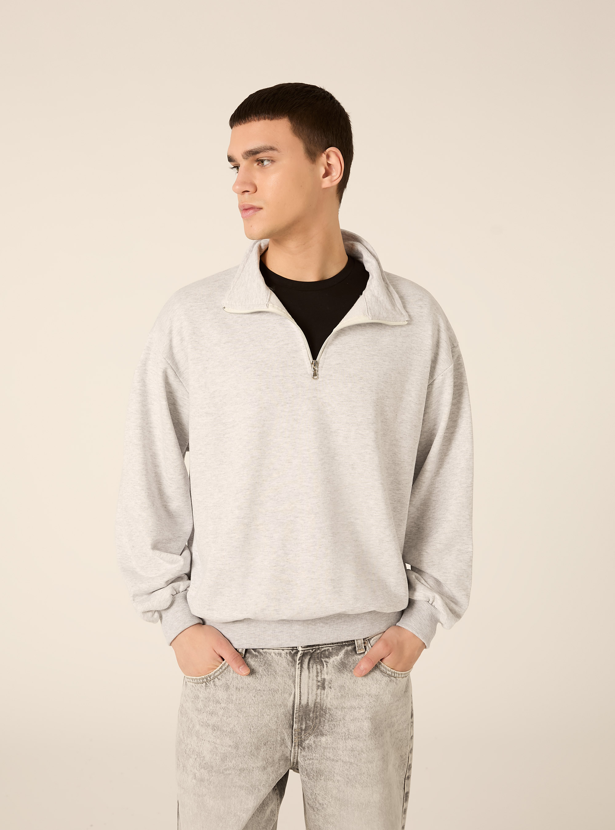 felpa box fit, GRIGIO CHIARO MELANGE