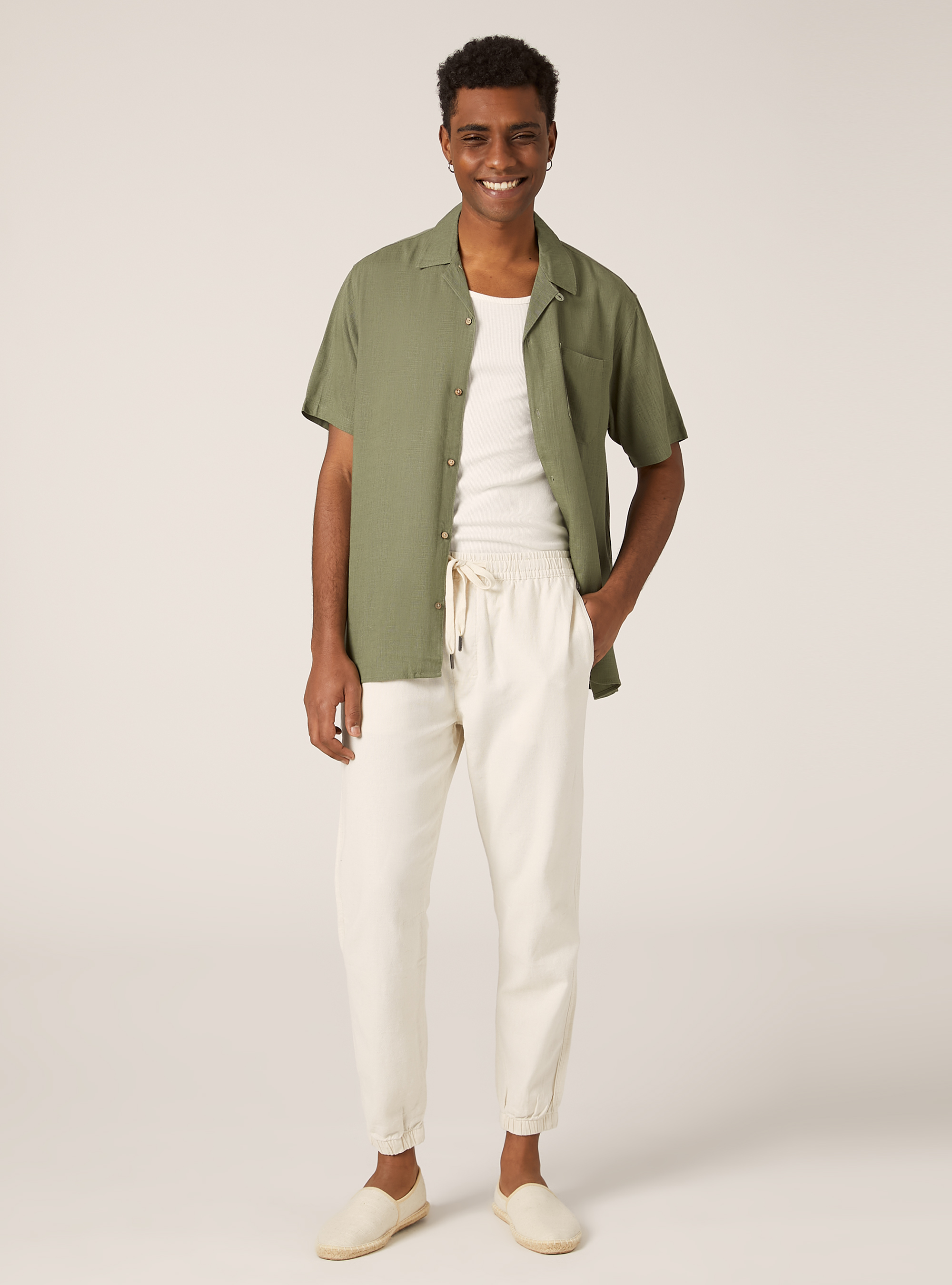 Chemise en lin m&eacute;lang&eacute; avec col bowling, KY2 KAKY MEDIUM
