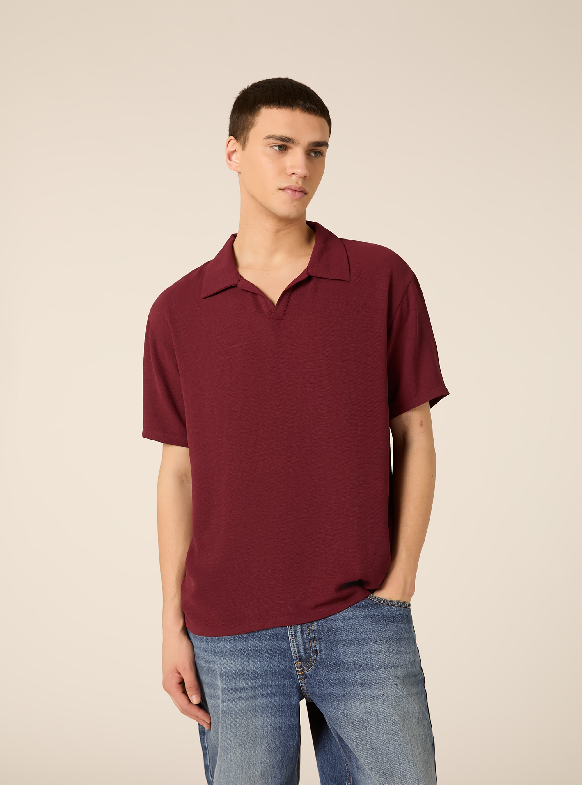 Polo b&aacute;sico de crep&eacute;, BO2 BORDEAUX MEDIUM