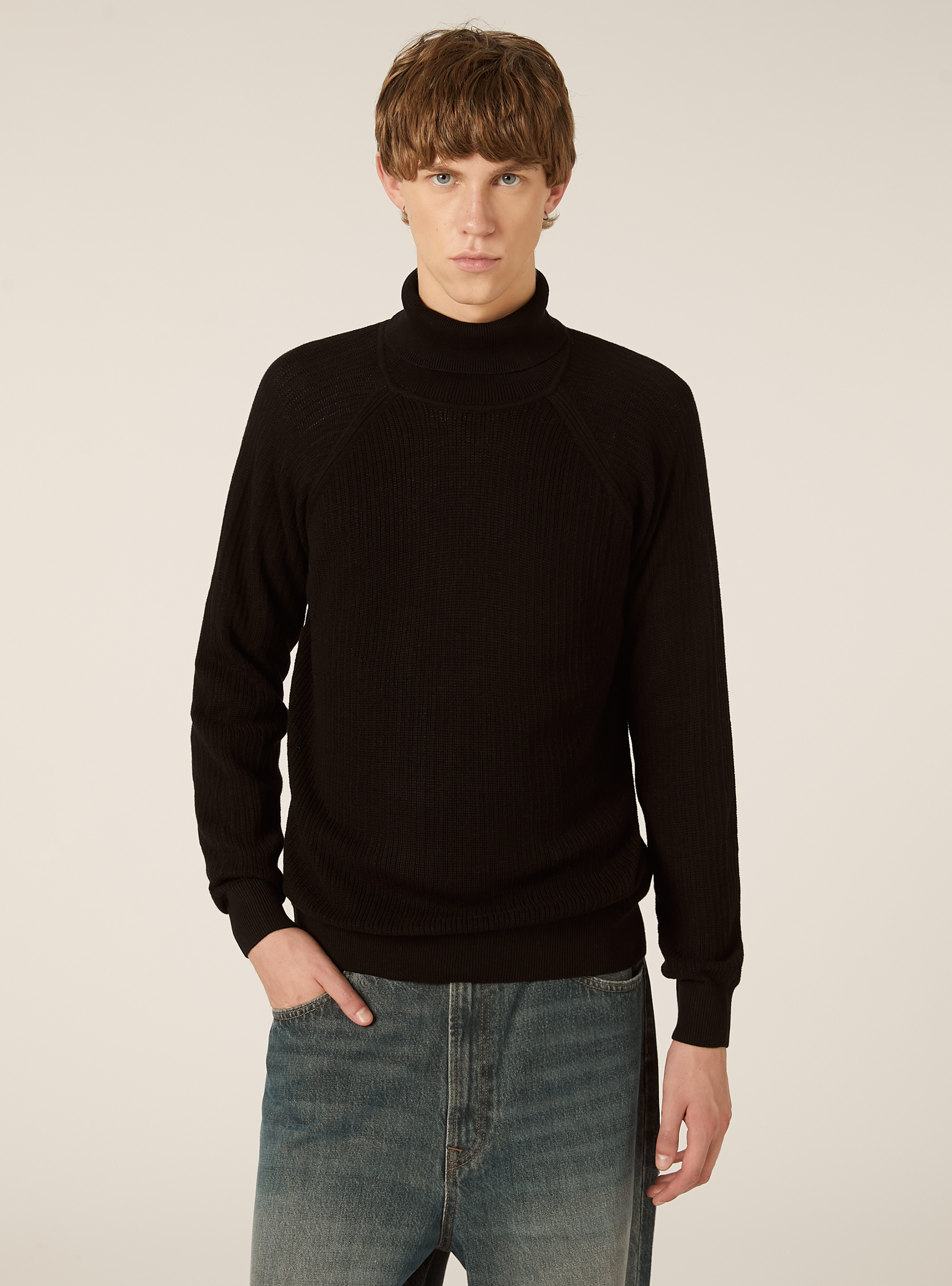 Pull &agrave; col roul&eacute; cotel&eacute;, BK1 BLACK