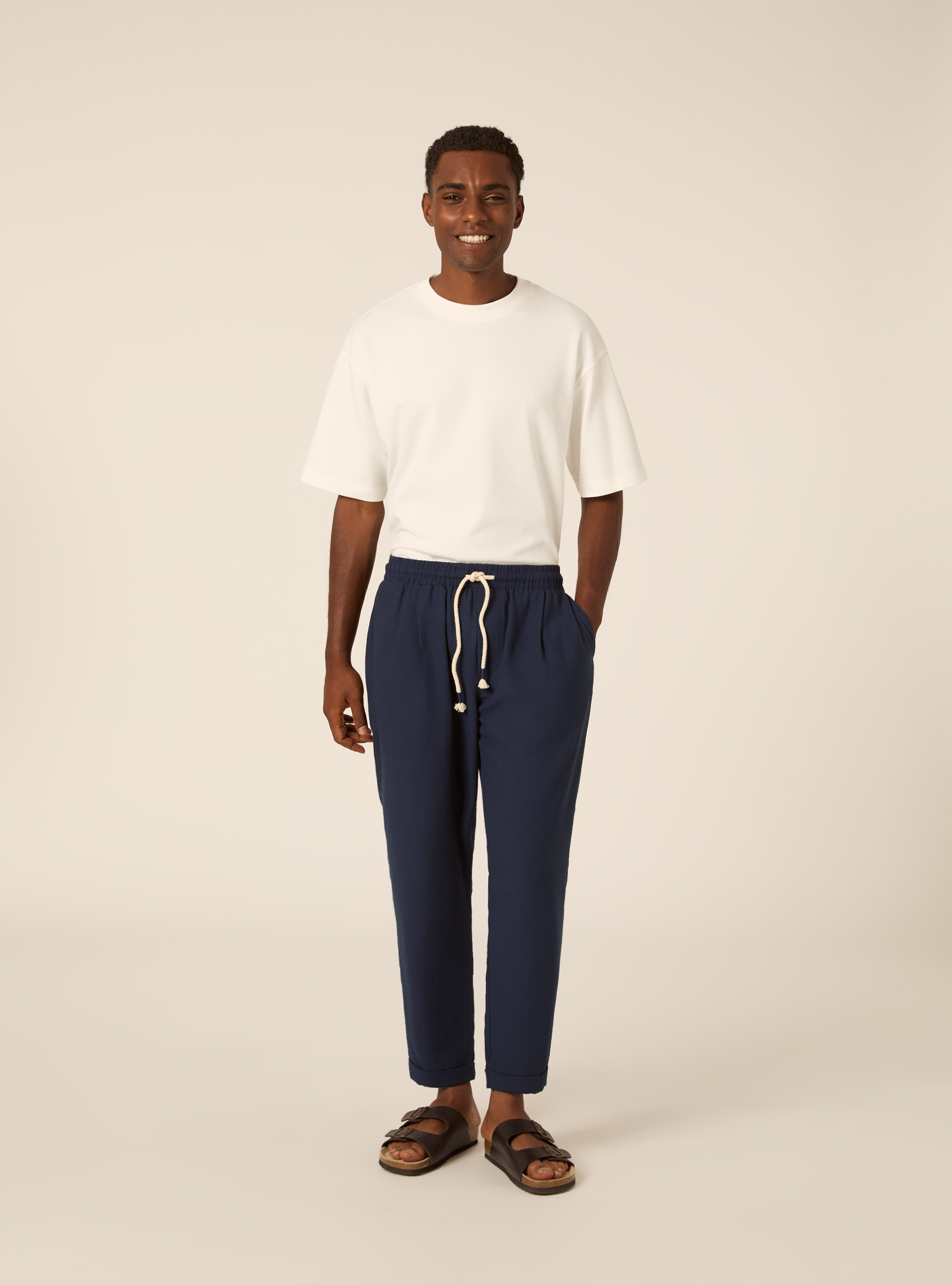 Comfort Fit Pleated Trousers with Drawstring, NA2 NAVY MEDIUM
