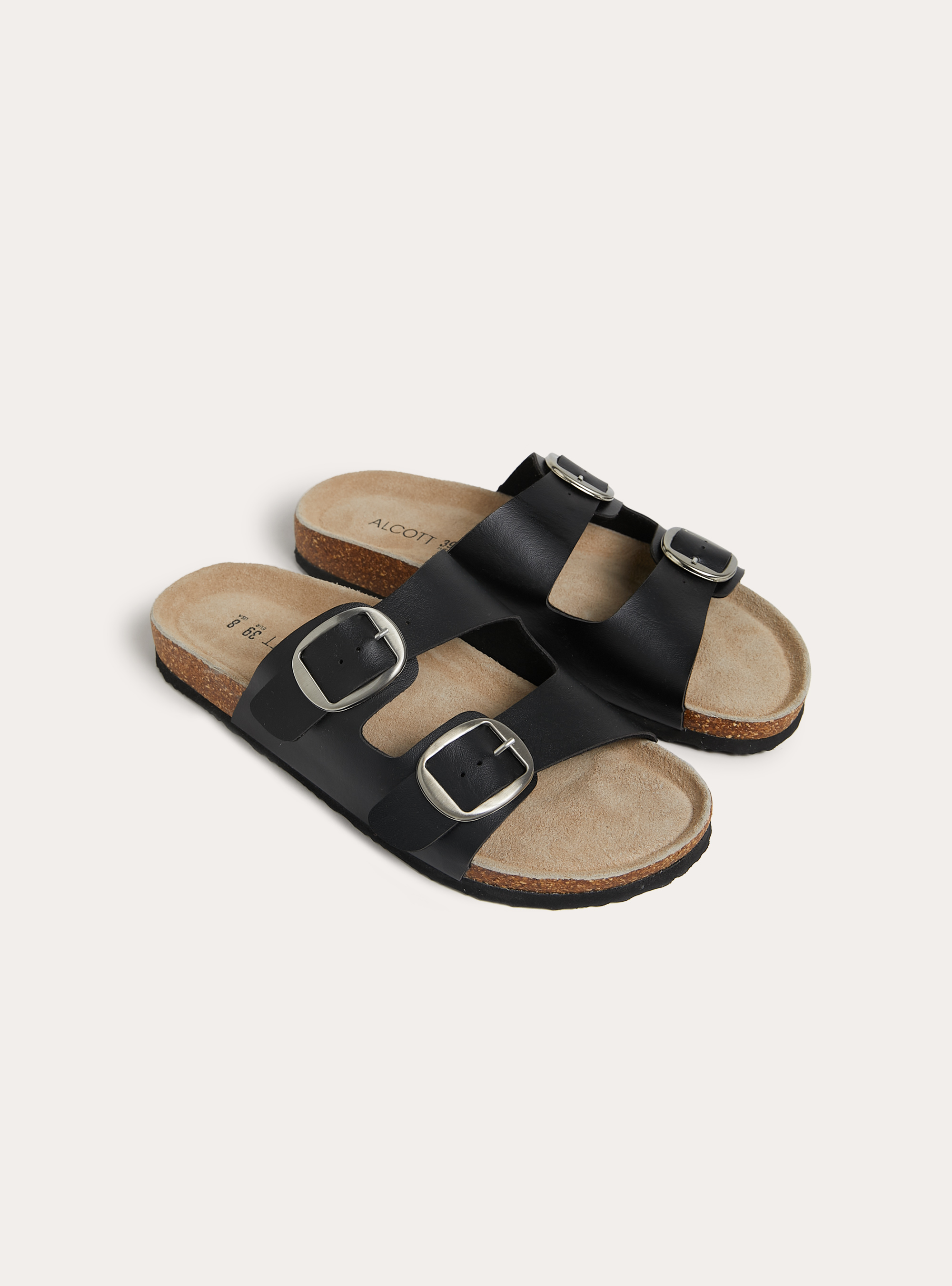 Low leather-effect sandals with suede sole, BK1 BLACK