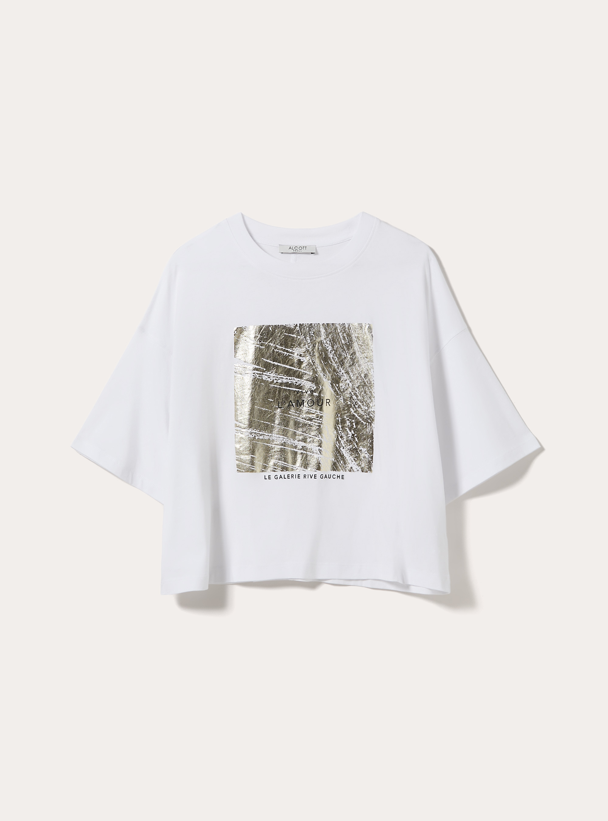 Camiseta Crop con Estampado Metalizado, WH3 WHITE