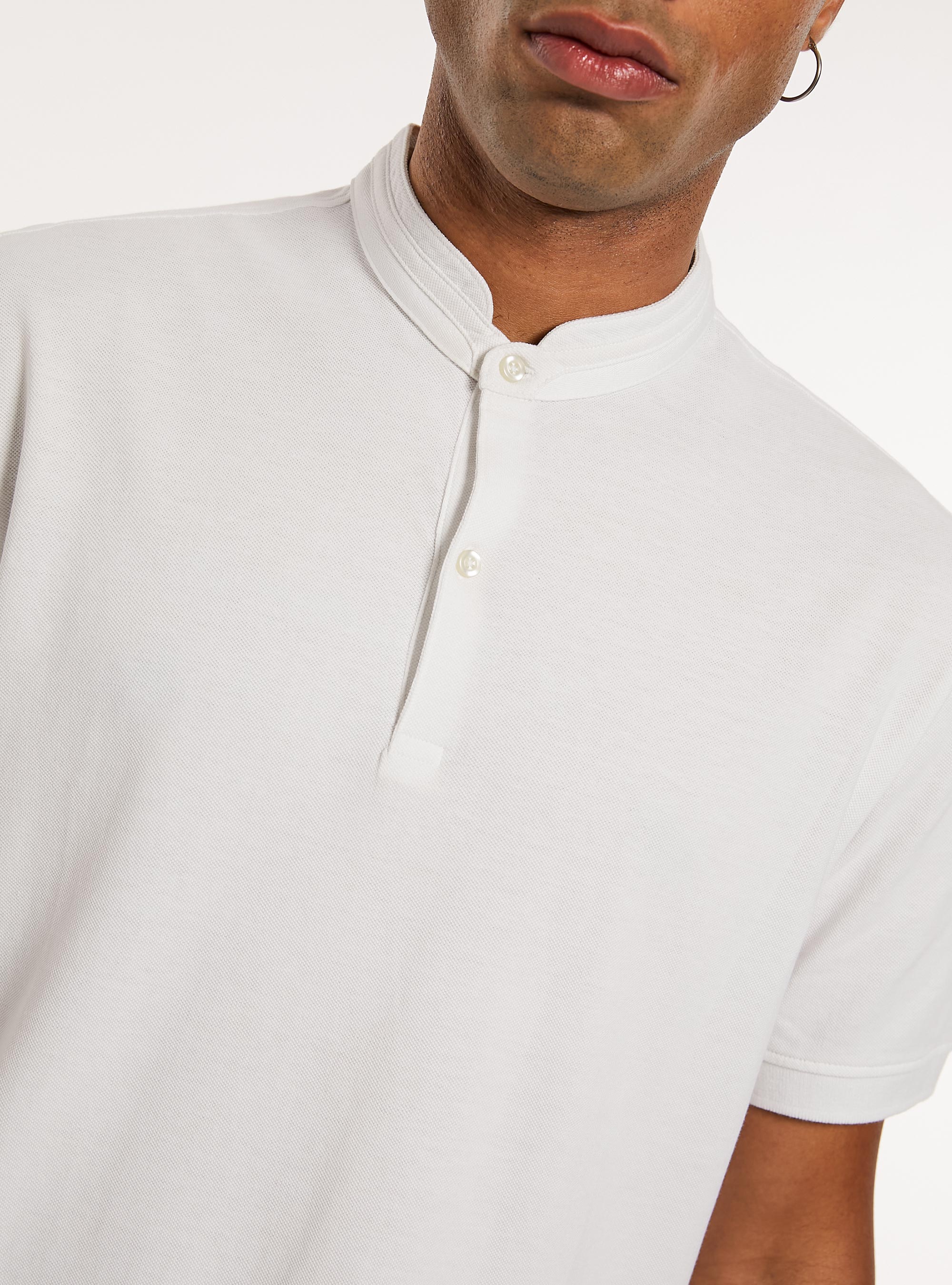 Polo en Coton &agrave; Col Officier, WH3 WHITE