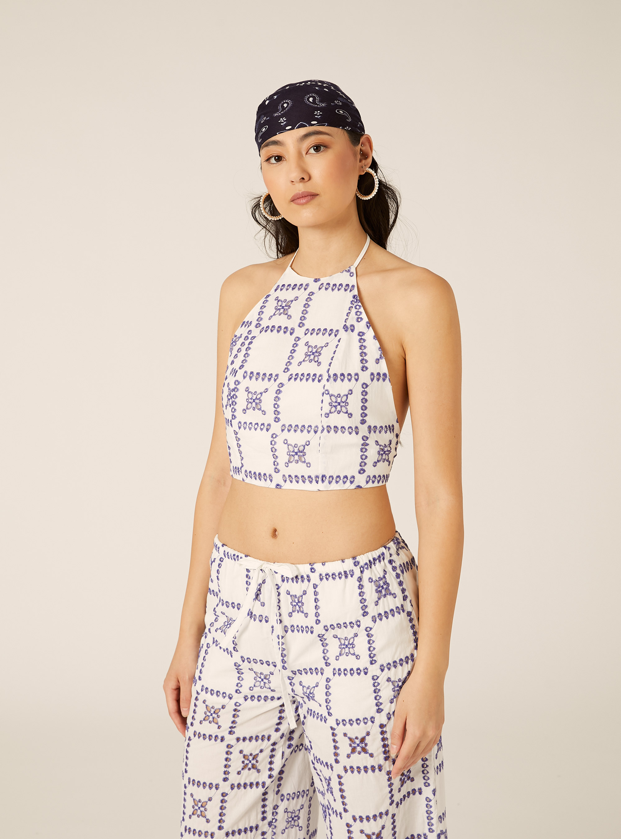 Majolica Broderie Anglaise Halter Top, WH2 WHITE