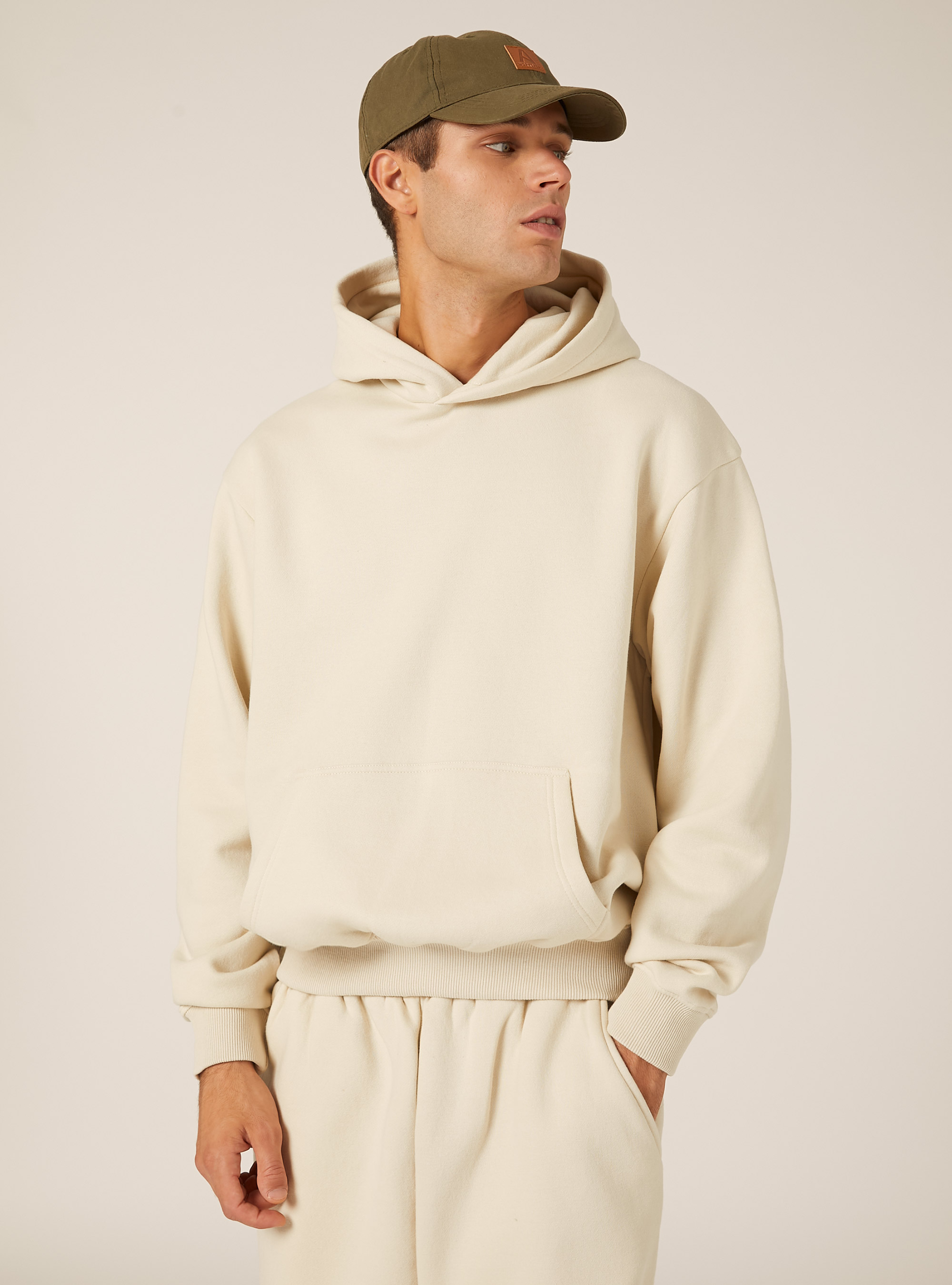 Sweat &agrave; capuche coupe boxy, CR3 CREAM LIGHT