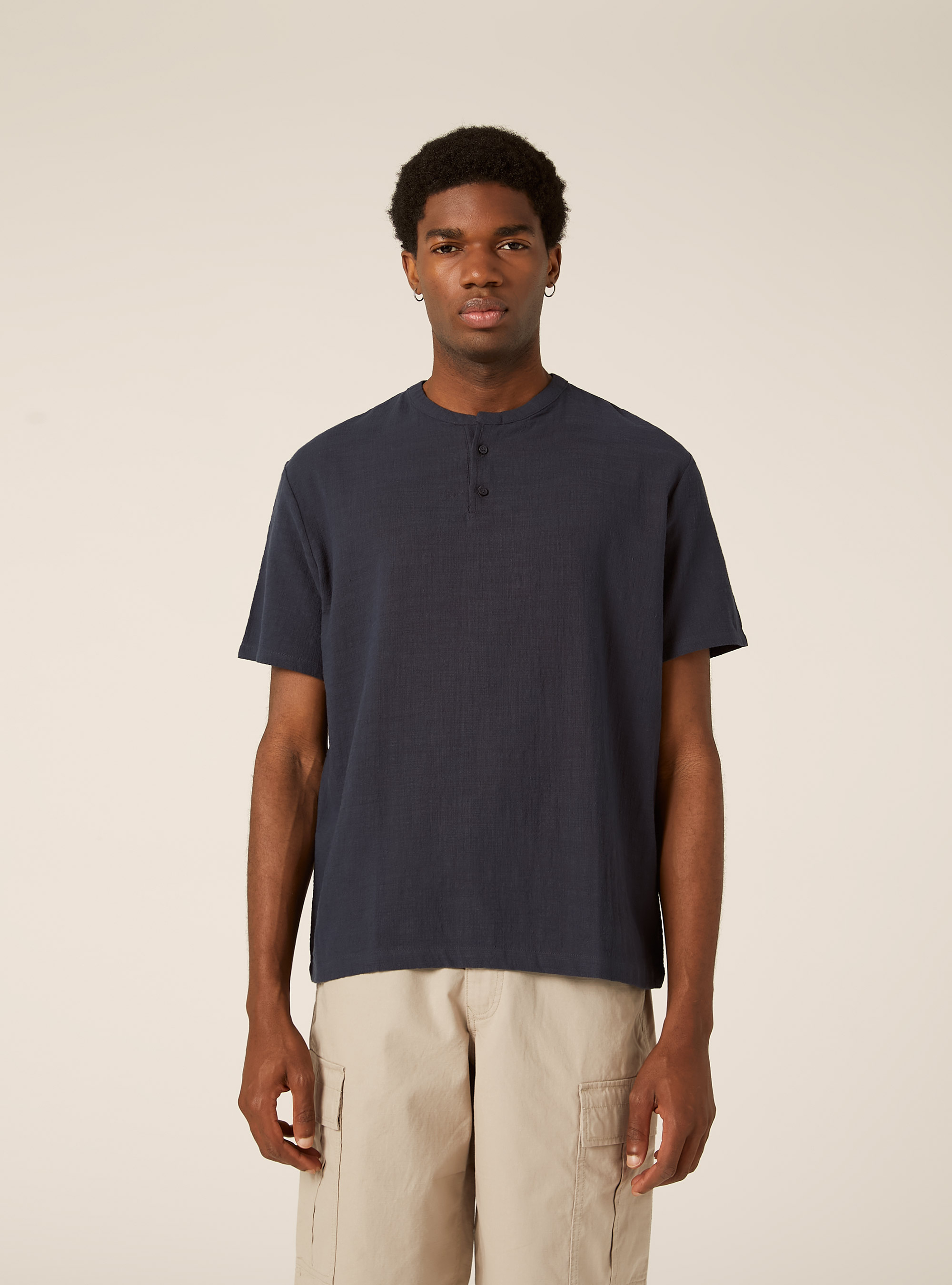 Short Sleeve Henley Shirt, NA2 NAVY MEDIUM