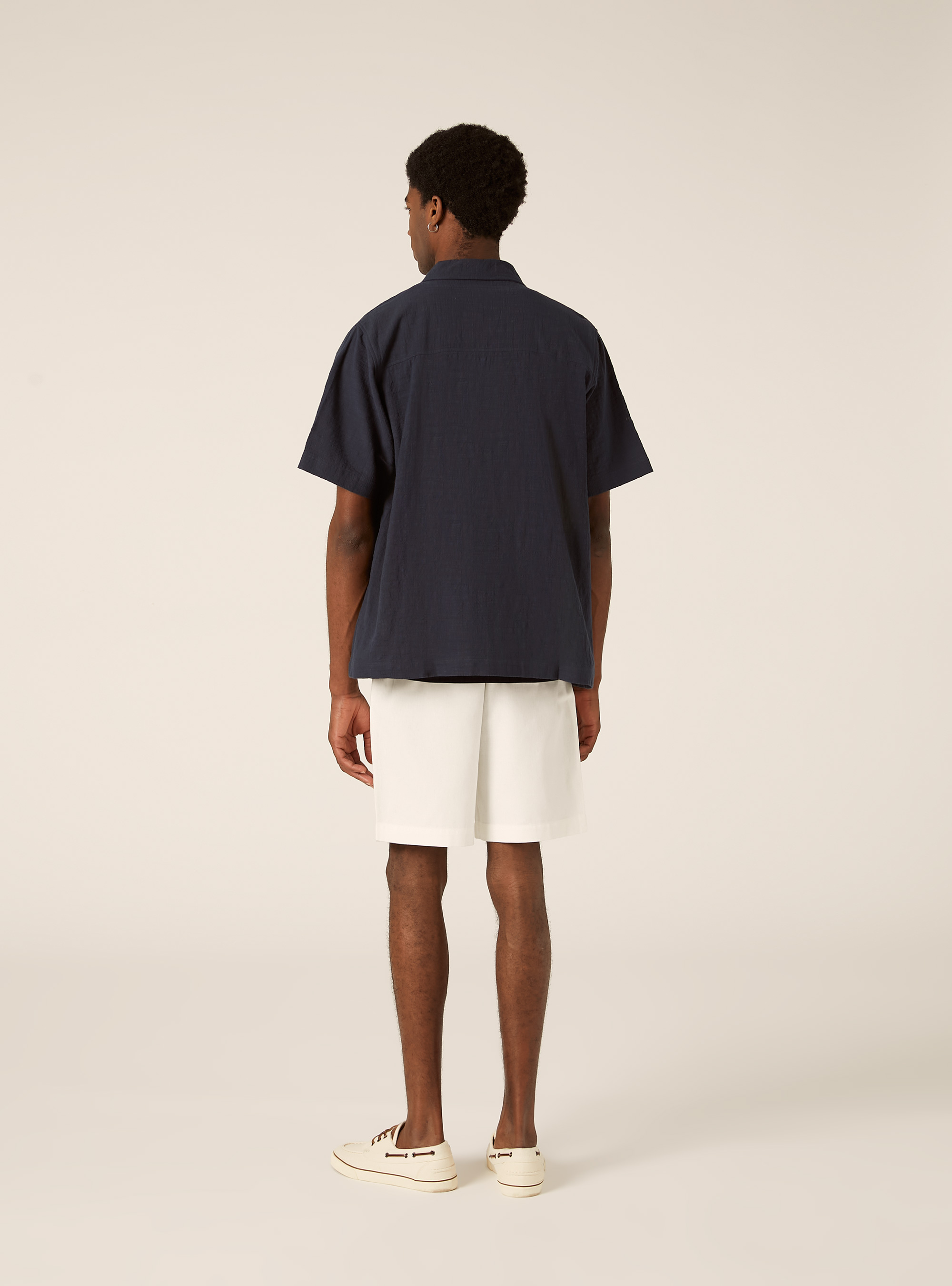 Camicia in cotone a maniche corte, NAVY MEDIO