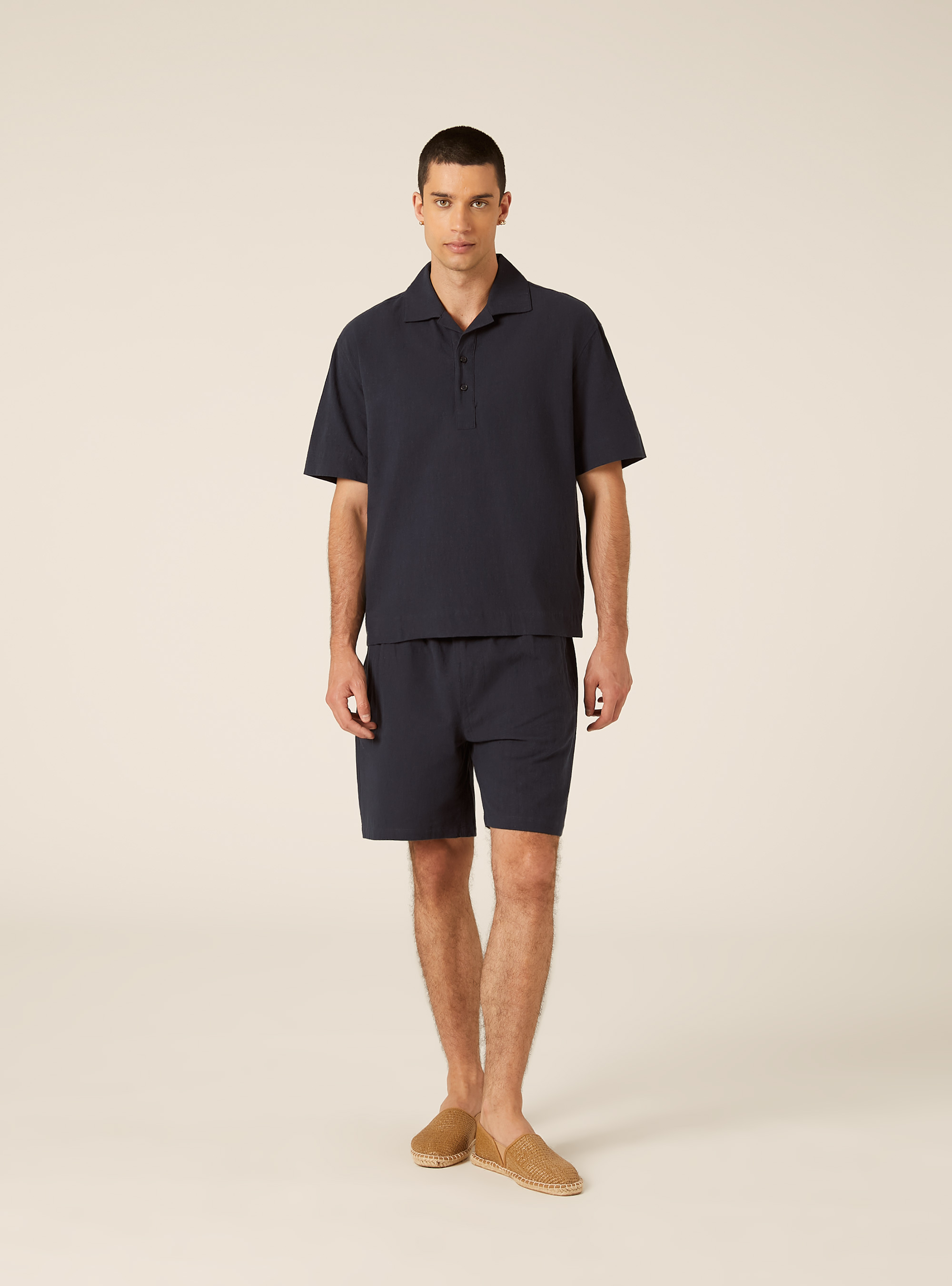 Linen Blend Polo Shirt, NA2 NAVY MEDIUM
