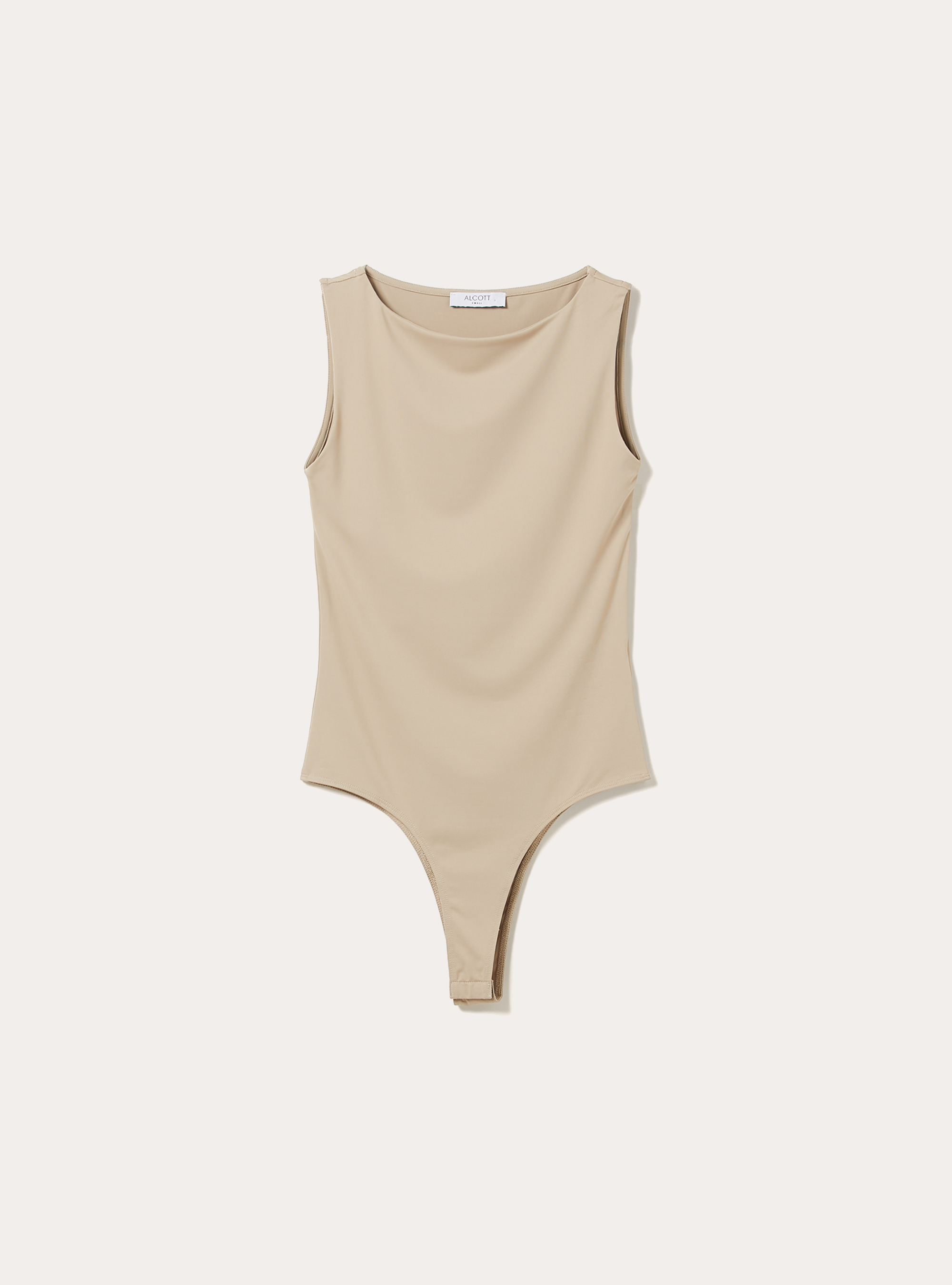 Body con scollo halter elasticizzato, BEIGE CHIARO