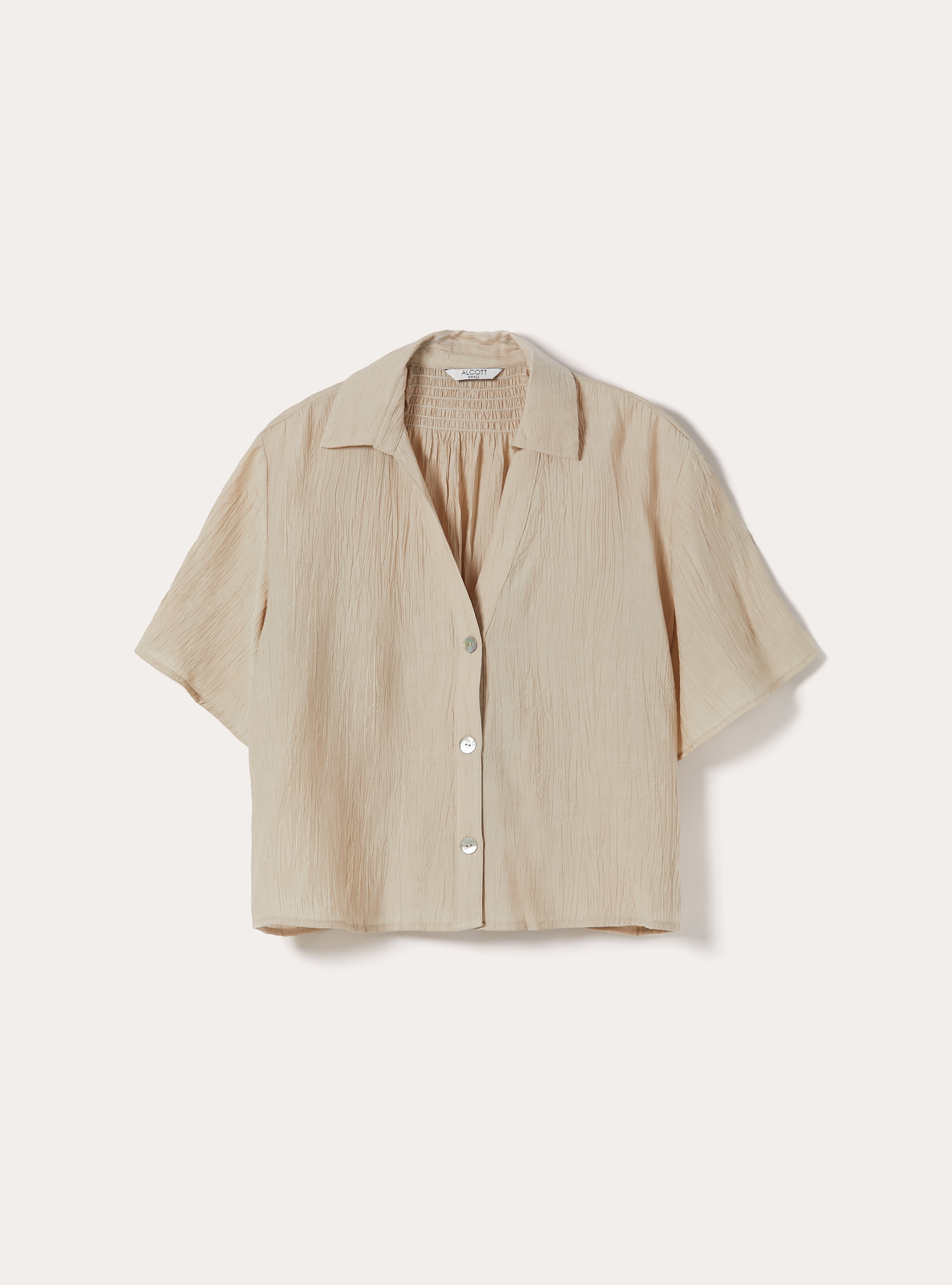 Camicia maniche corte in crepe, BEIGE MEDIO