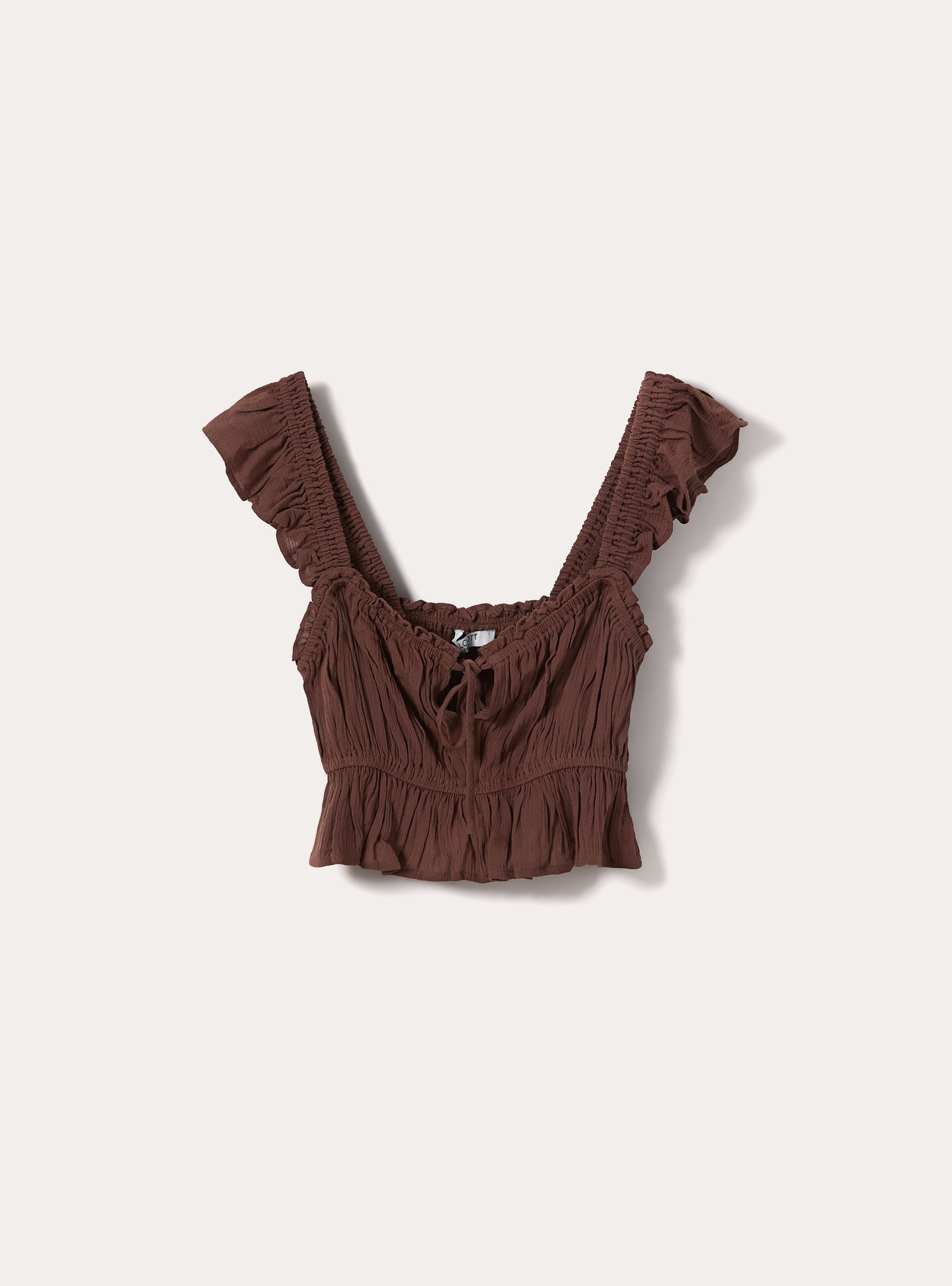 Top aus Crepe mit R&uuml;schen, BR2 BROWN MEDIUM