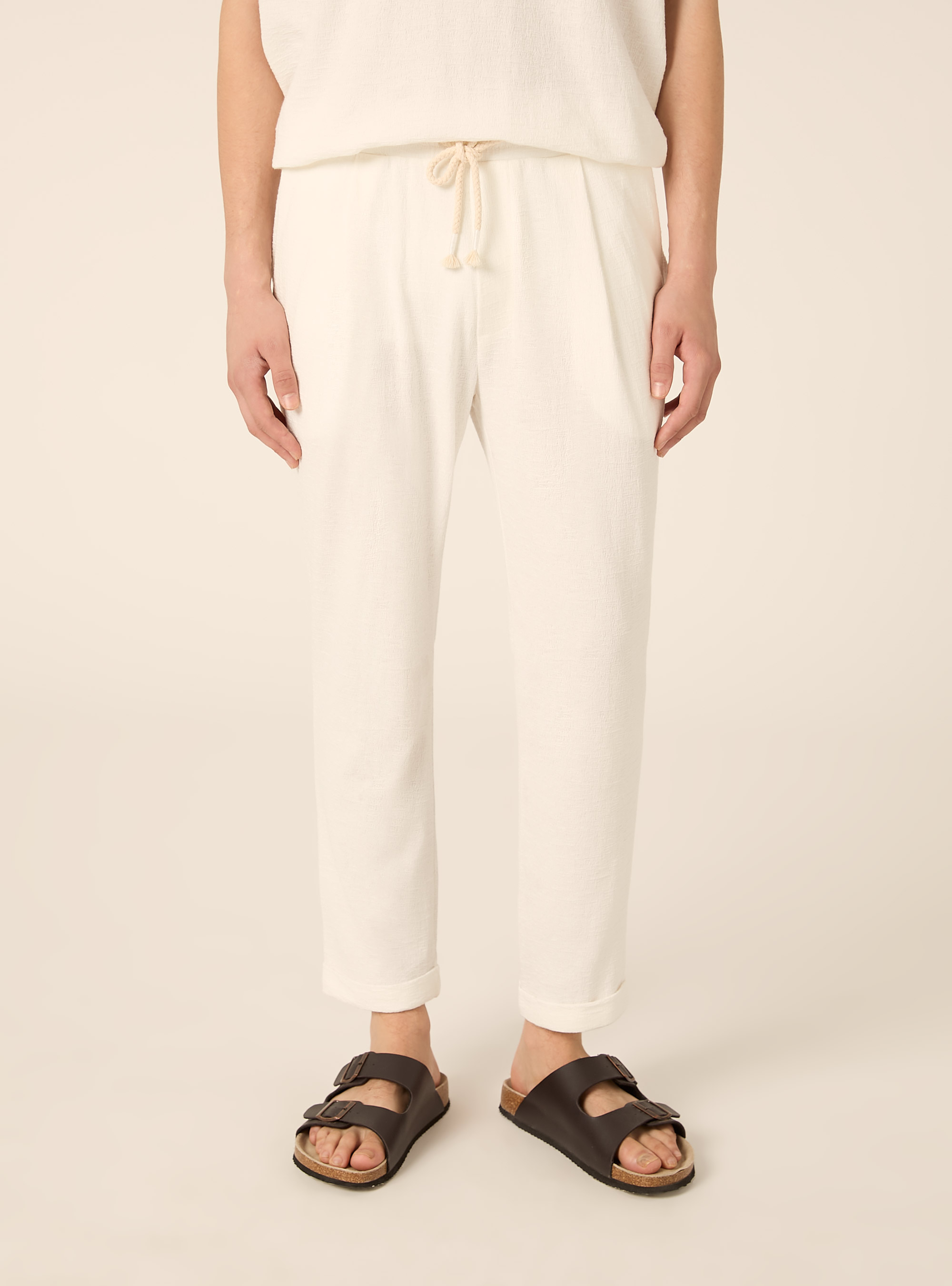 Pantalones jogger con textura, WH2 WHITE