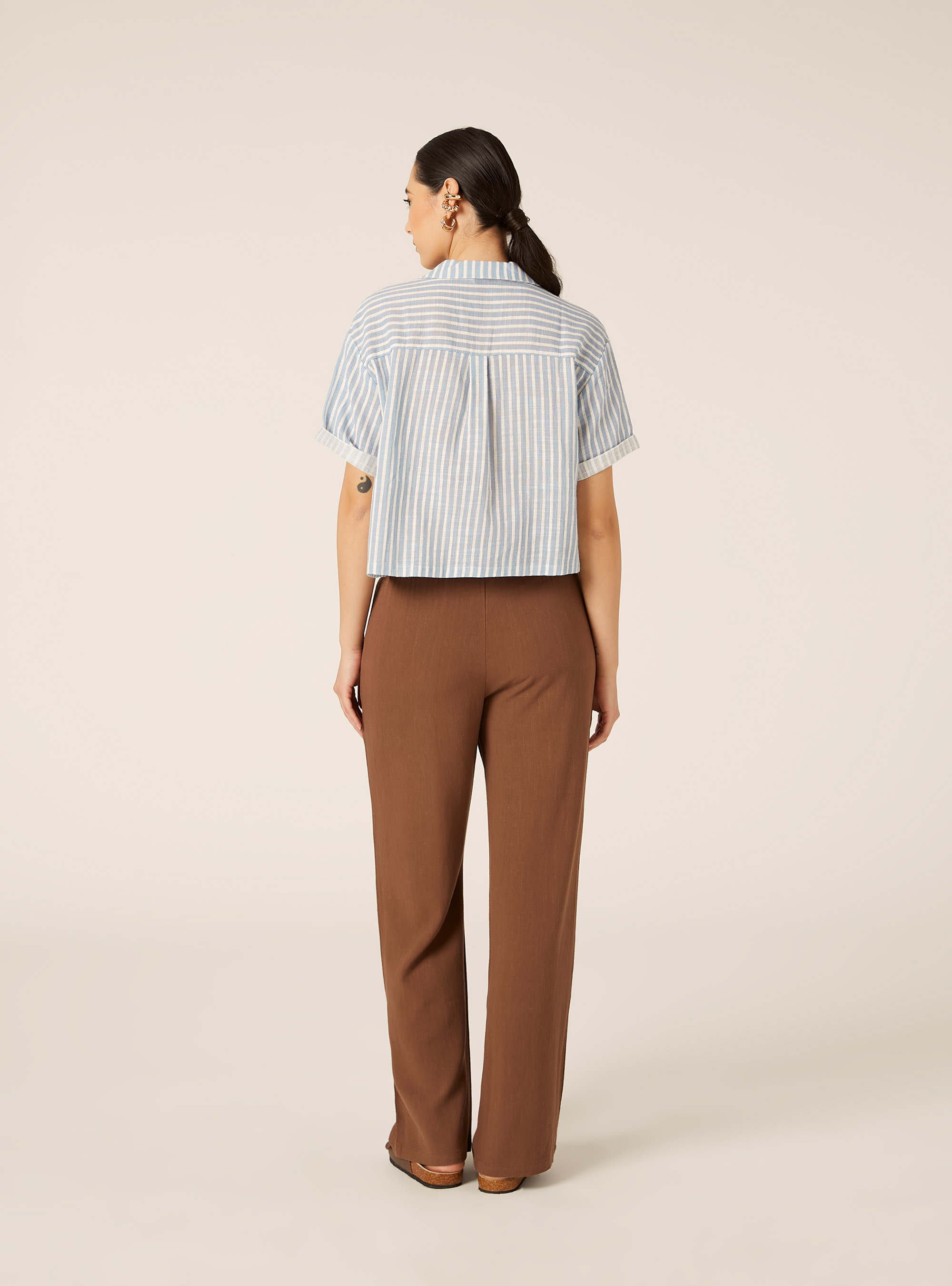 Camicia maniche corte crop, MULTICOLOR