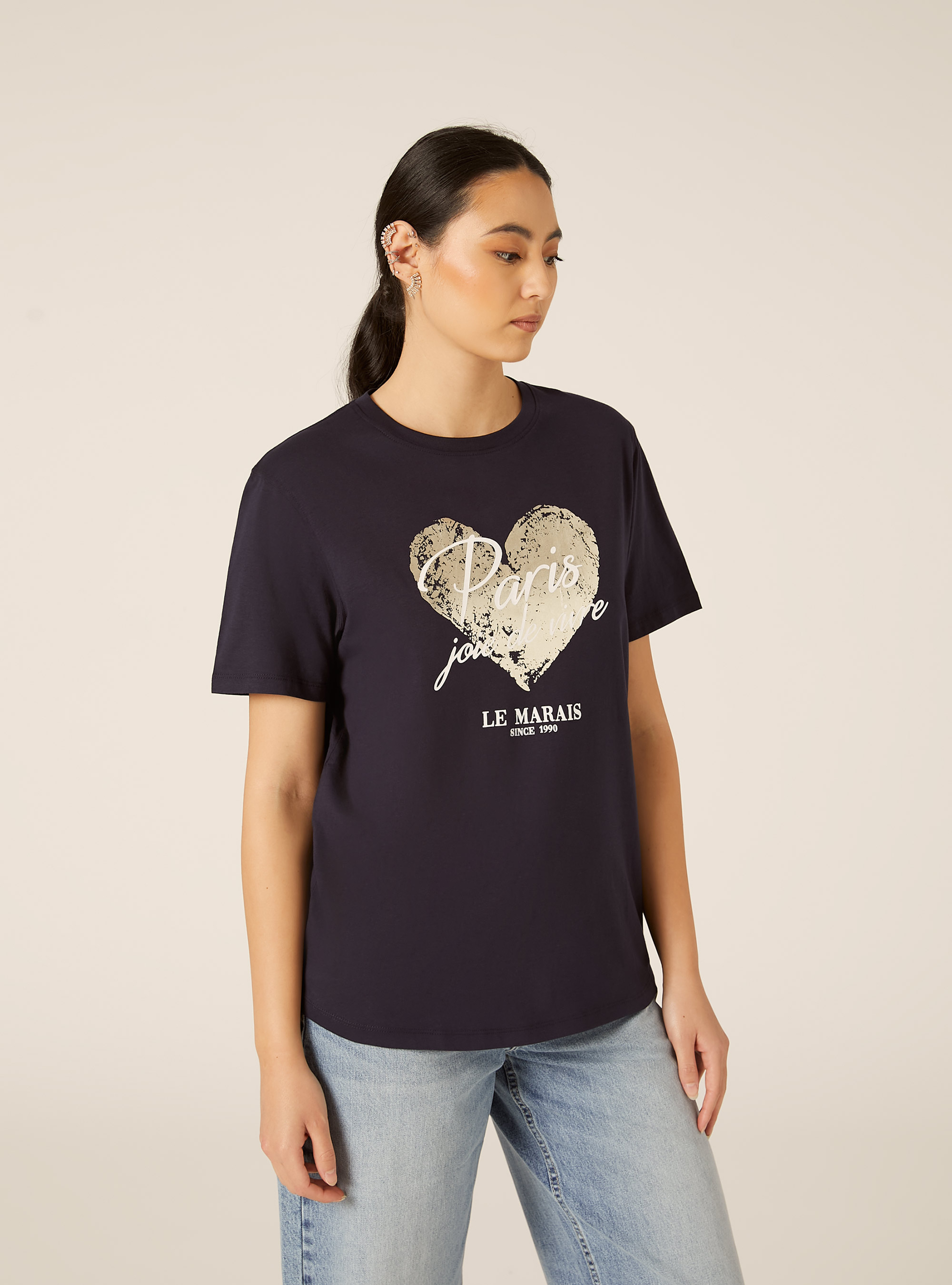 Camiseta con estampado metalizado, NA3 NAVY LIGHT