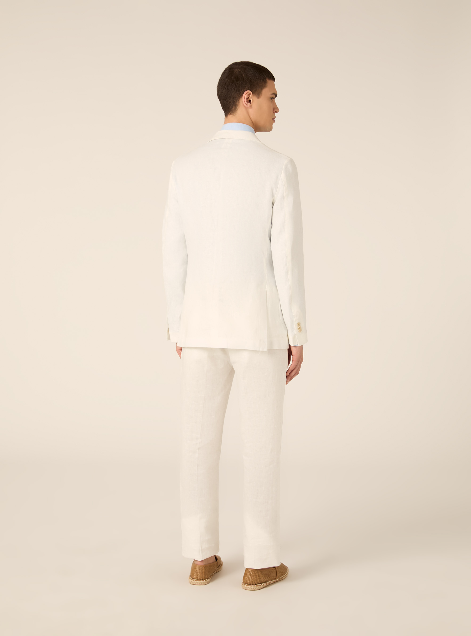 Single-breasted jacket in pure linen, WH1 OFF WHITE
