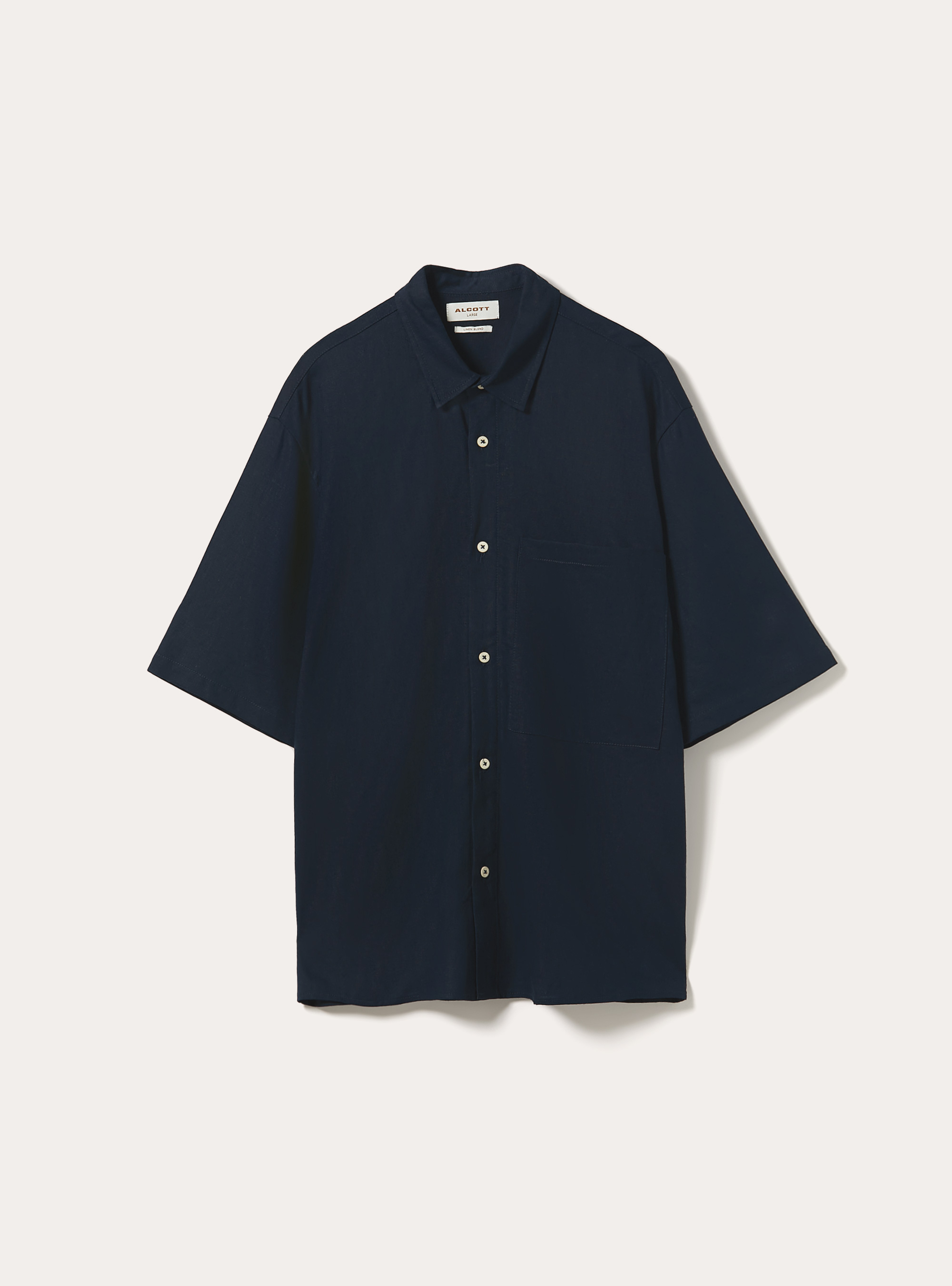 Linen Blend Shirt with Pocket, NA1 NAVY DARK