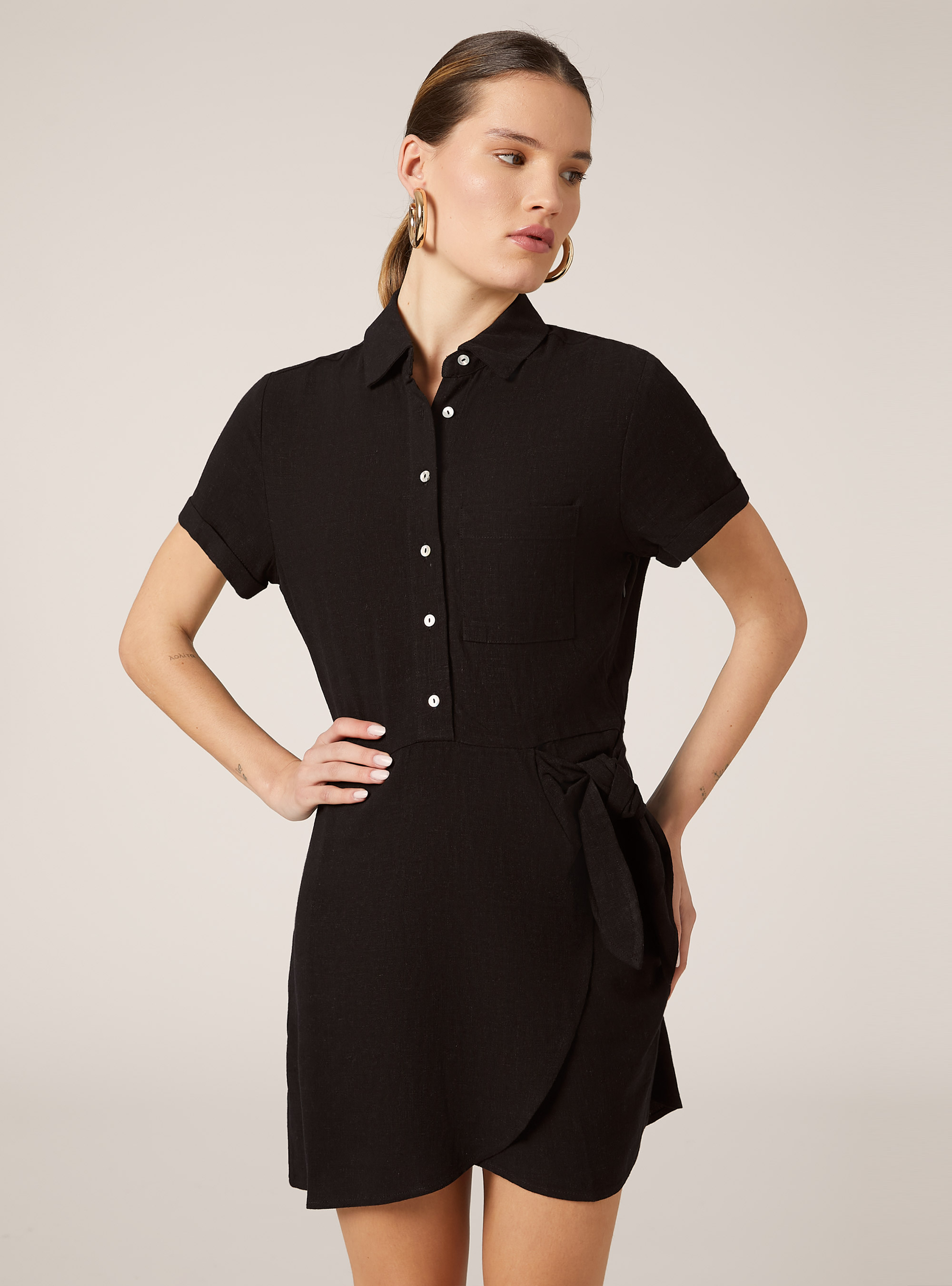 Leinenmischkleid, BK1 BLACK