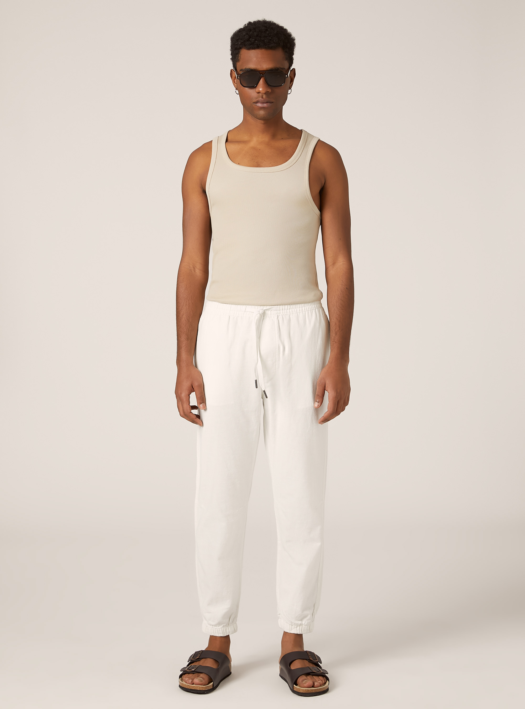 Linen-blend jogger pants, WH2 WHITE