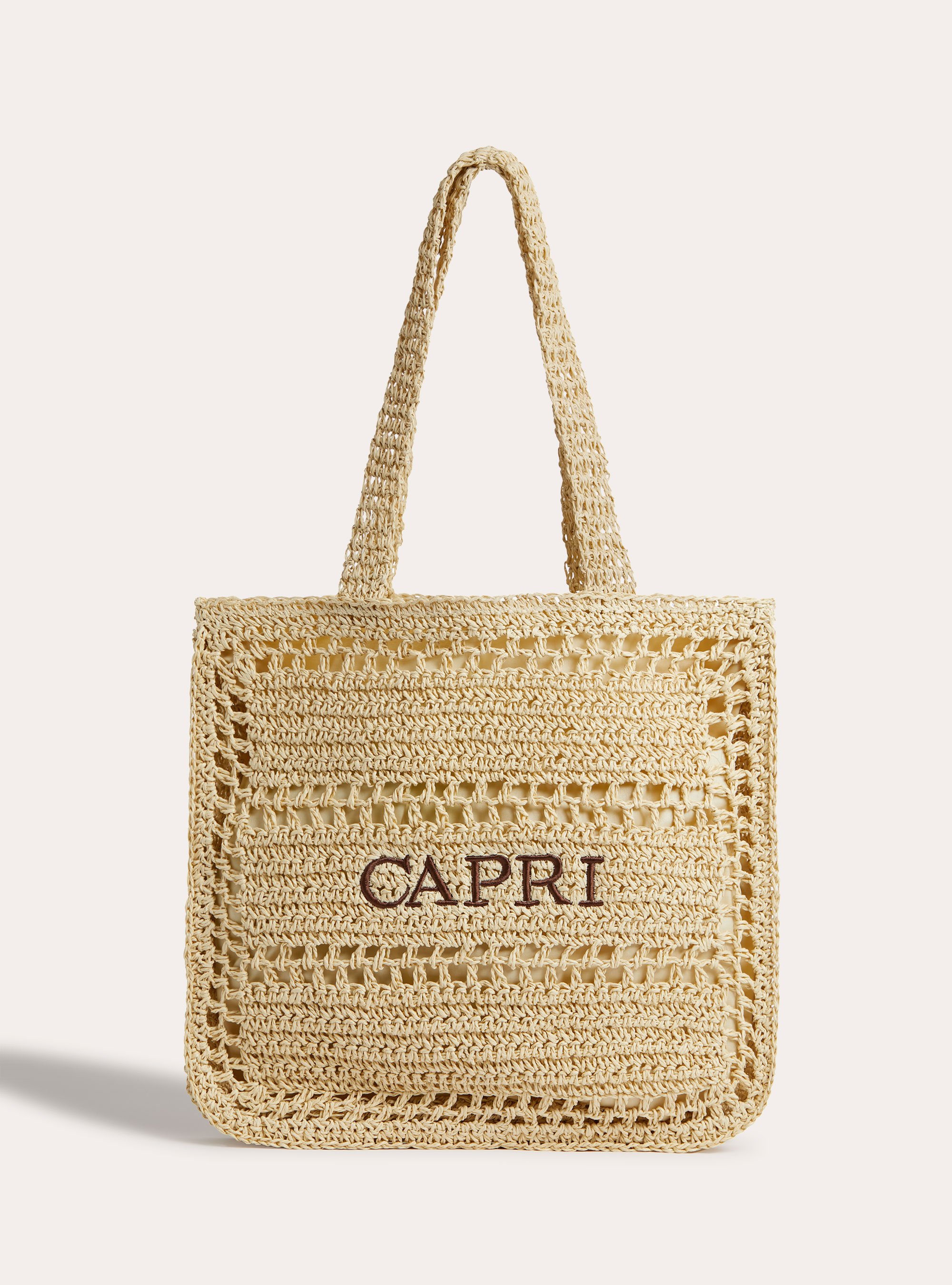 Capri Woven Crochet Straw Effect Tote Bag, BG2 BEIGE MEDIUM