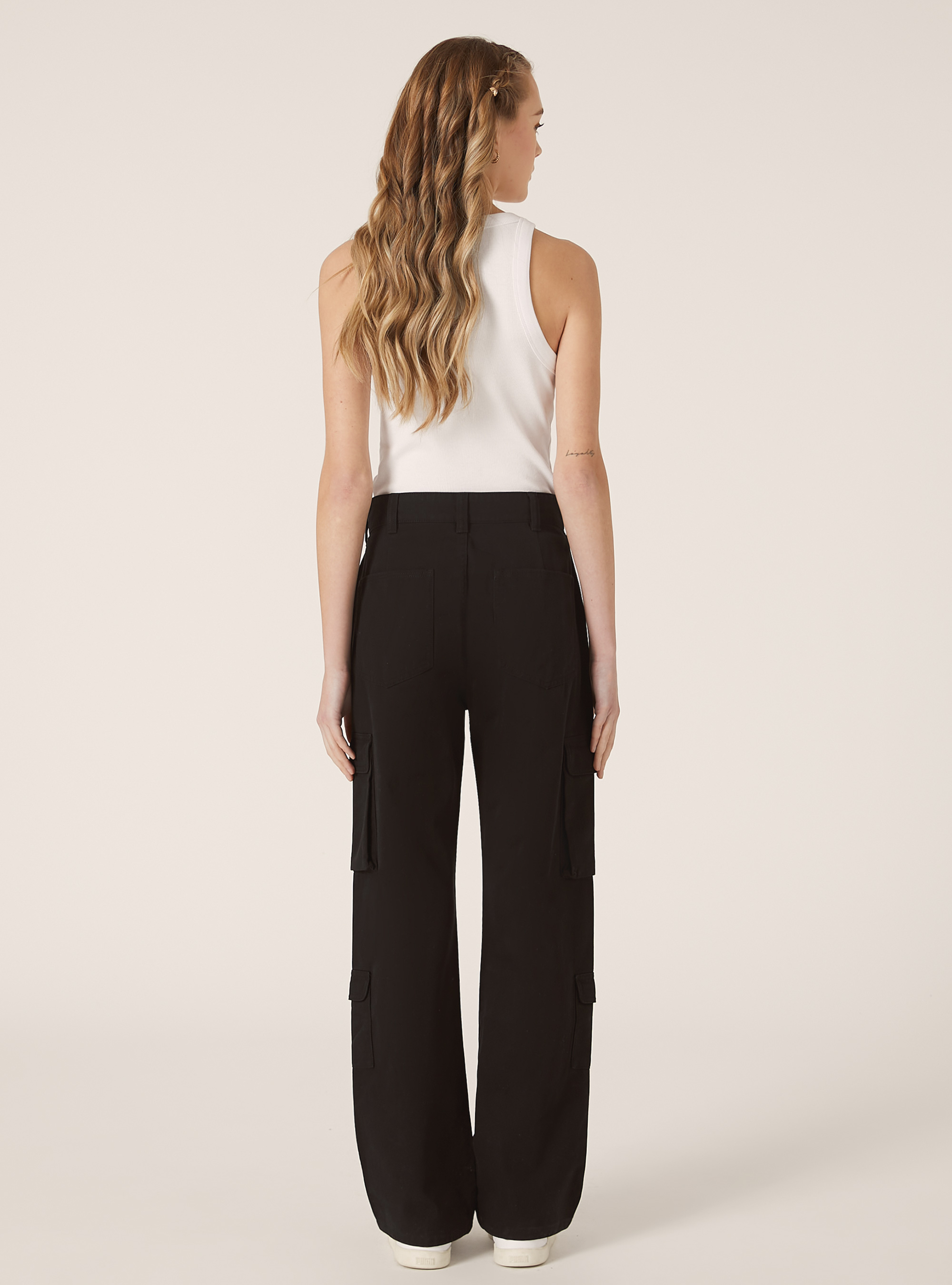 Pantalon cargo en serg&eacute;, BK1 BLACK