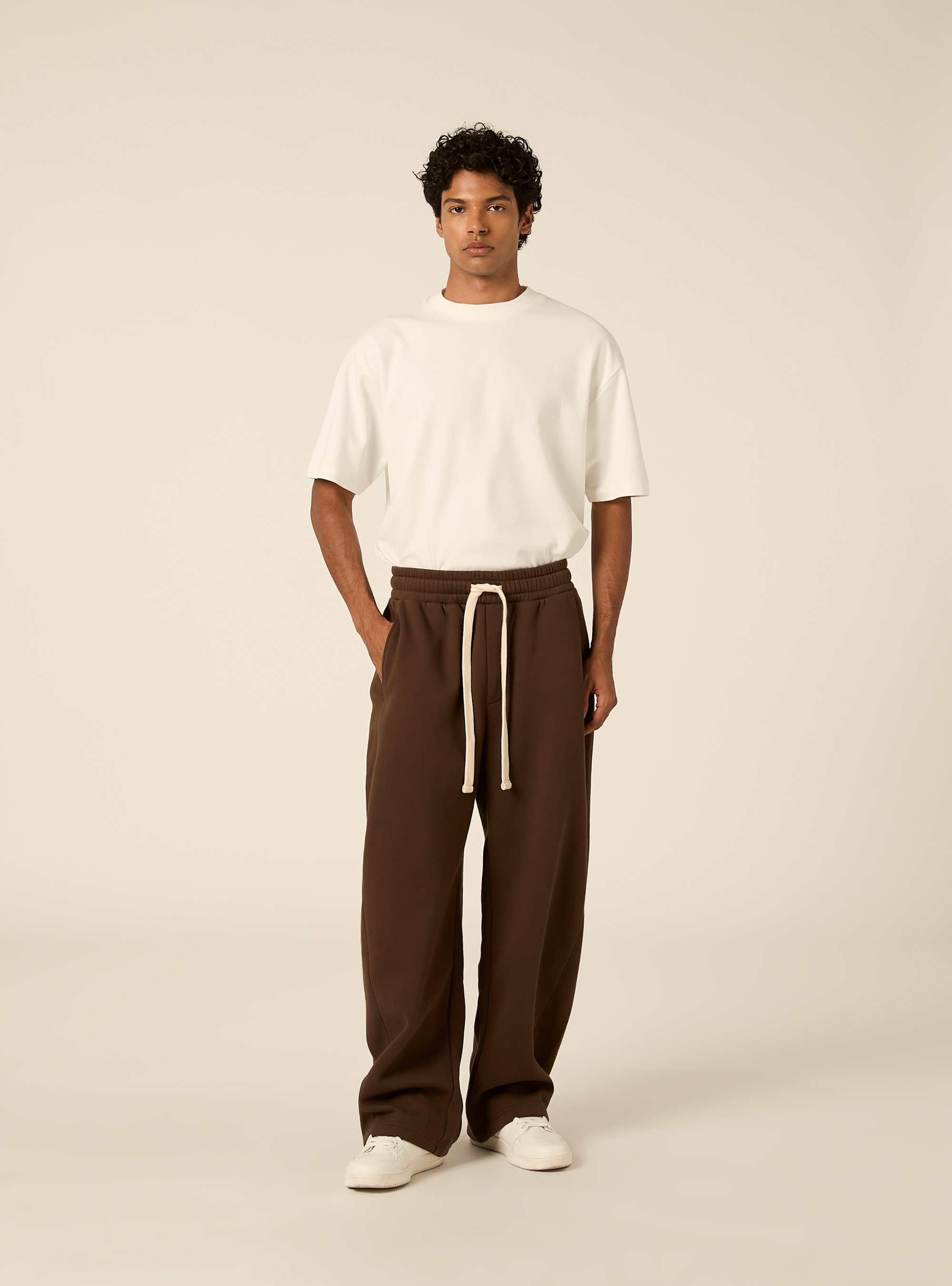 Barrel fit fleece trousers, BR2 BROWN MEDIUM
