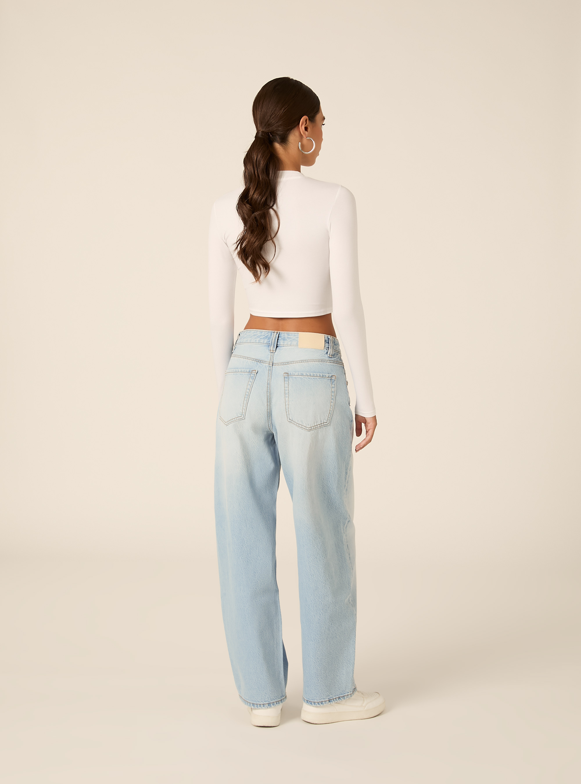 Long Sleeve Crop Top, WH2 WHITE