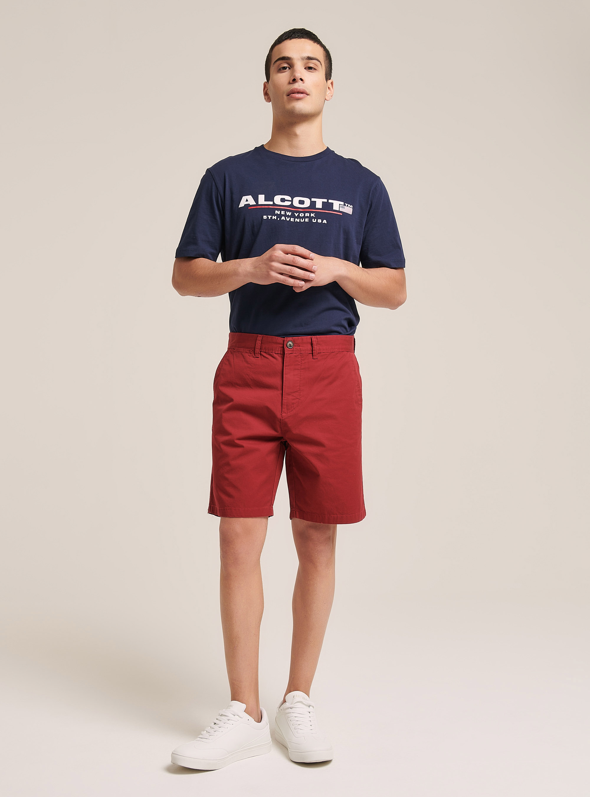 Plain Fit Twill Bermuda Shorts, BO2 BORDEAUX MEDIUM