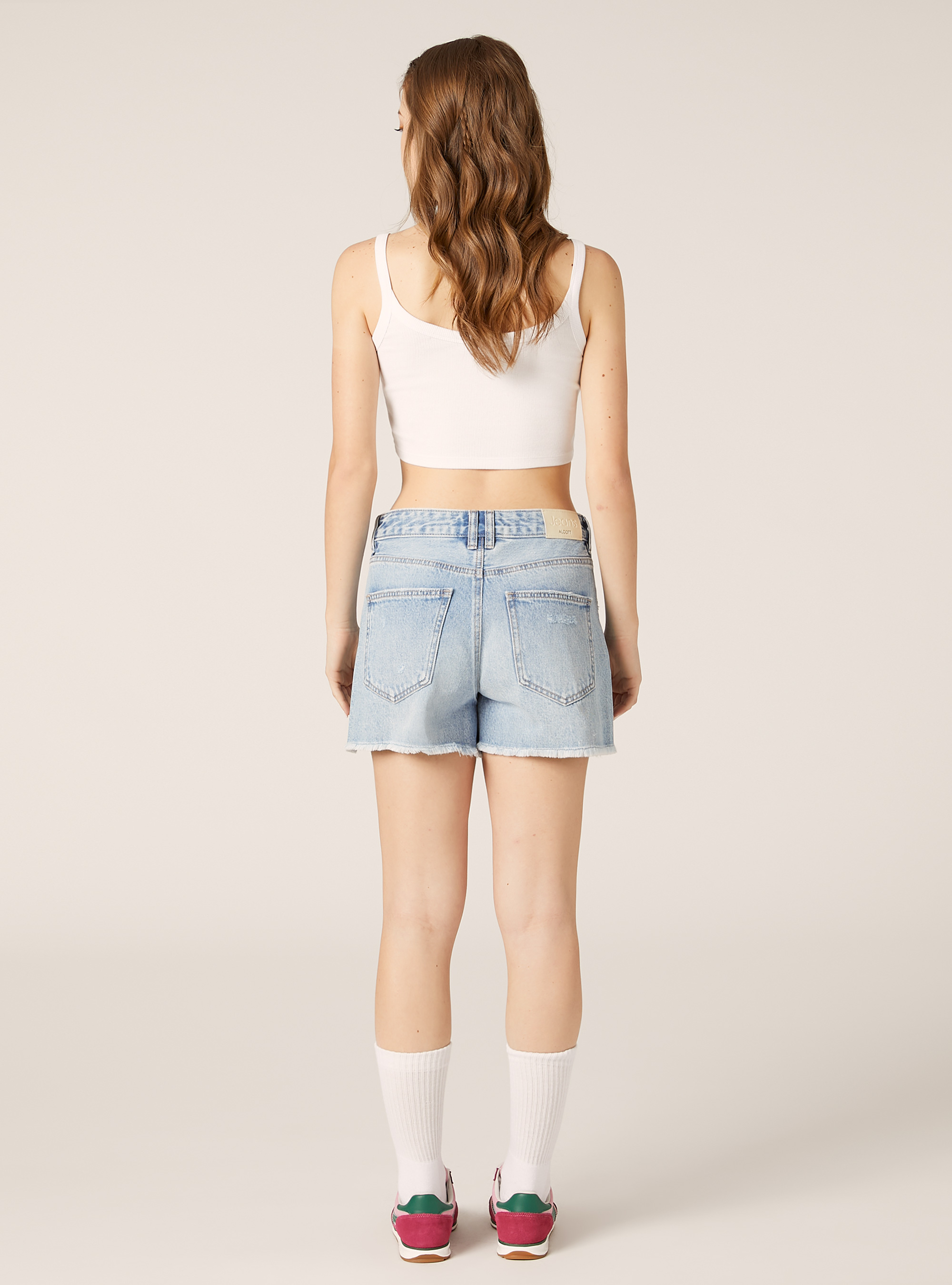 Short en denim &agrave; taille haute, D006 AZURE