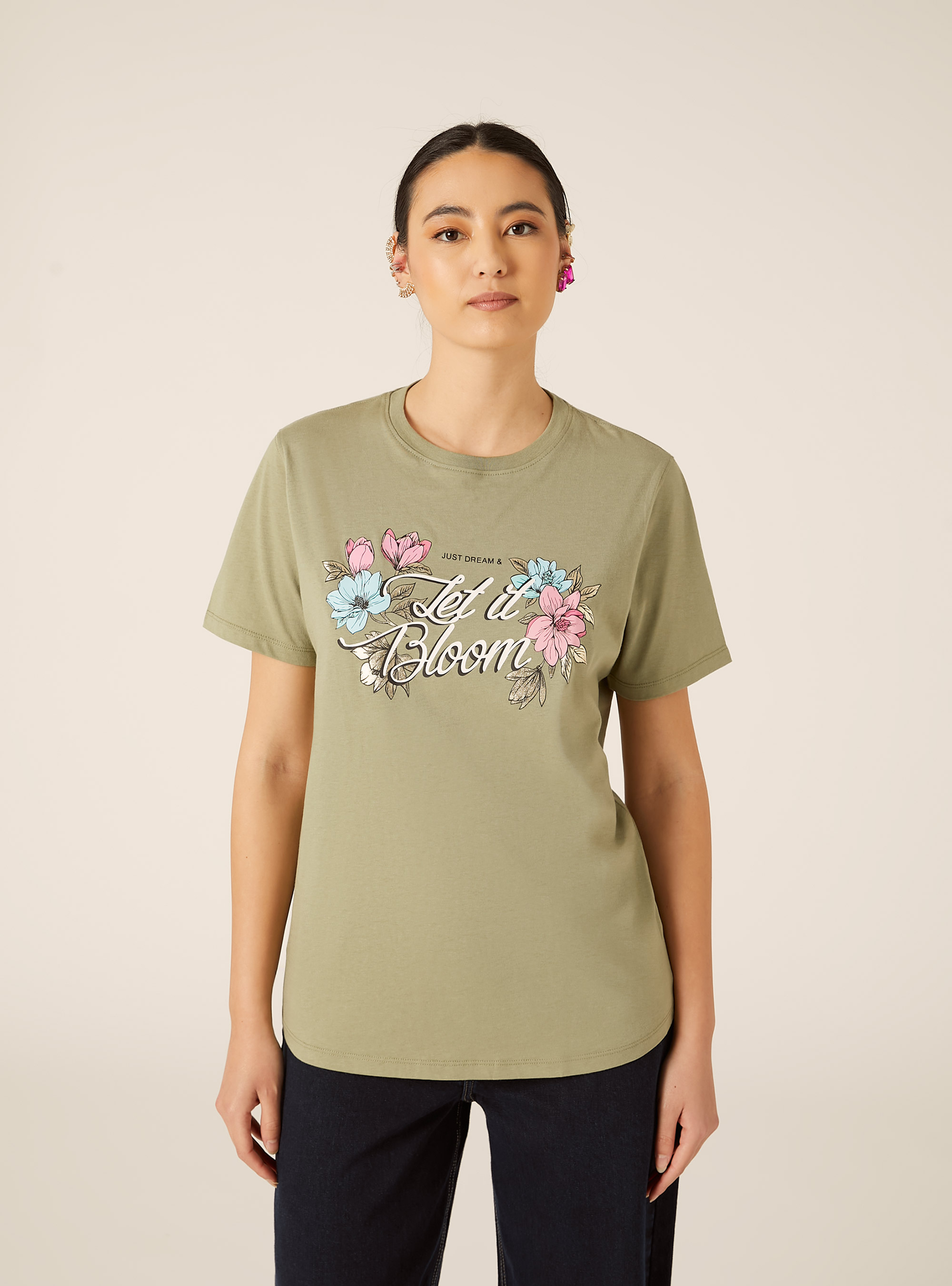 T-Shirt mit Metallic-Print, KY2 KAKY MEDIUM
