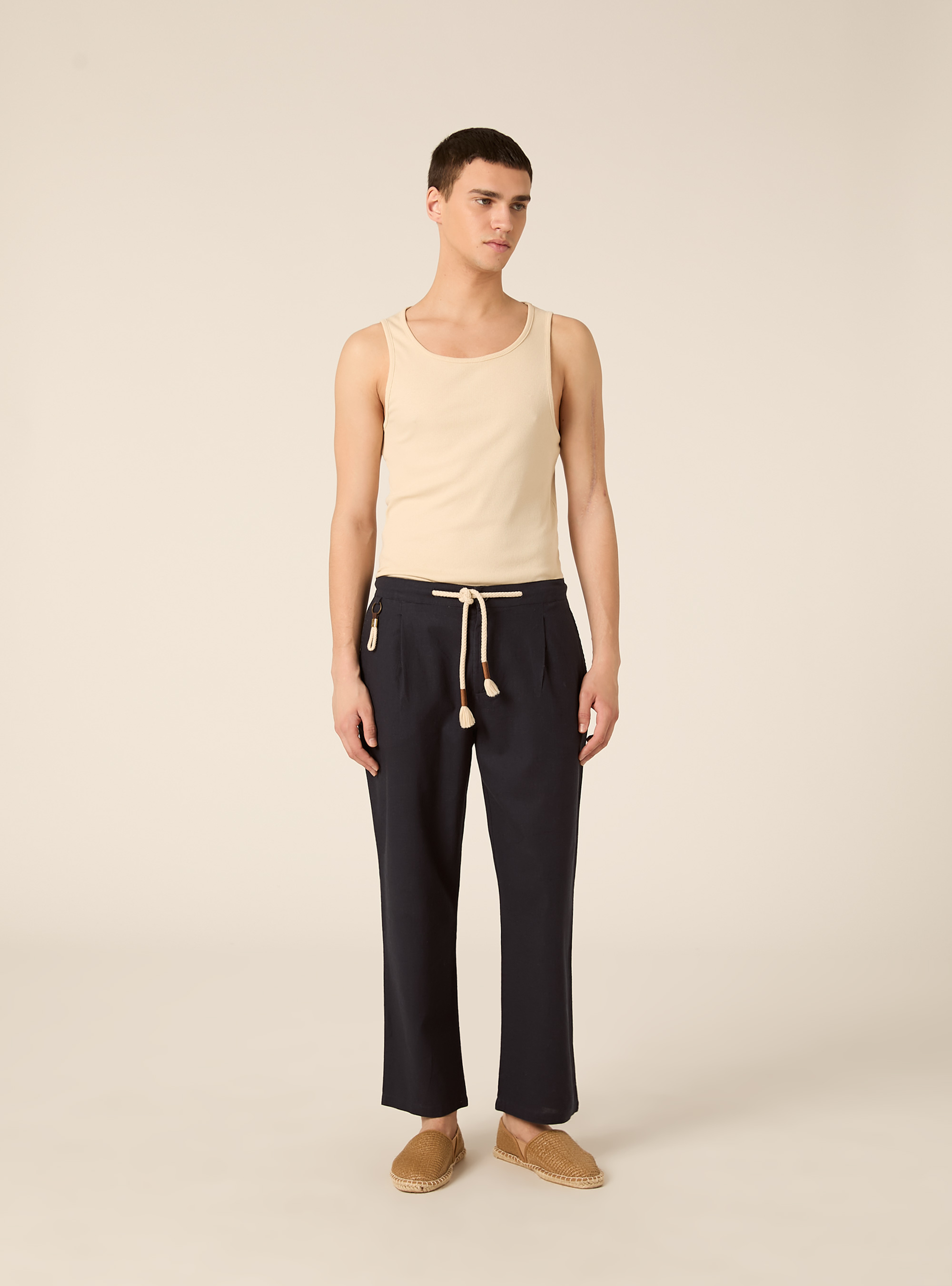 Linen-blend jogger pants, NA2 NAVY MEDIUM