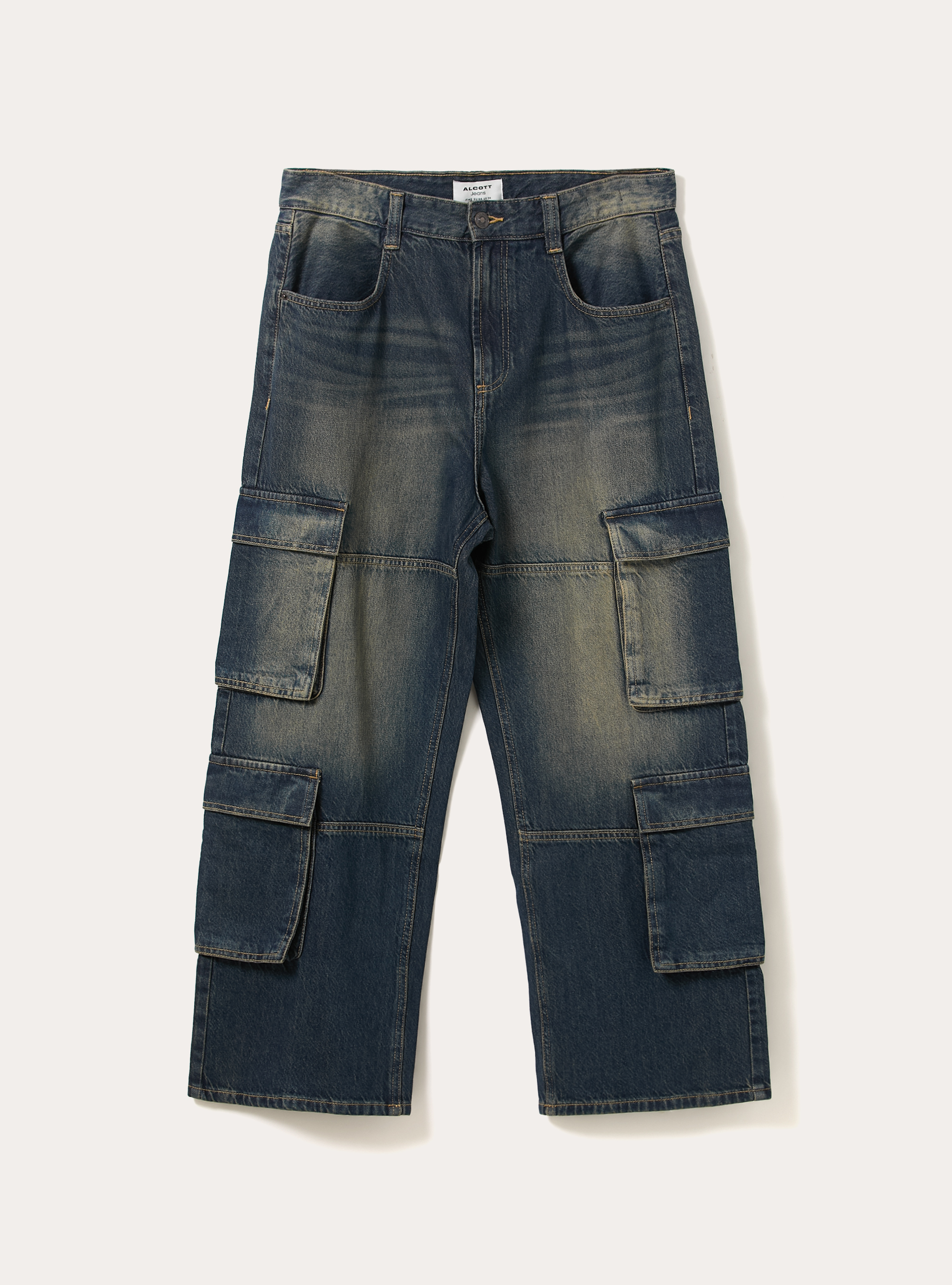 Jeans cargo, D100 BLUE DARK OVERDYE