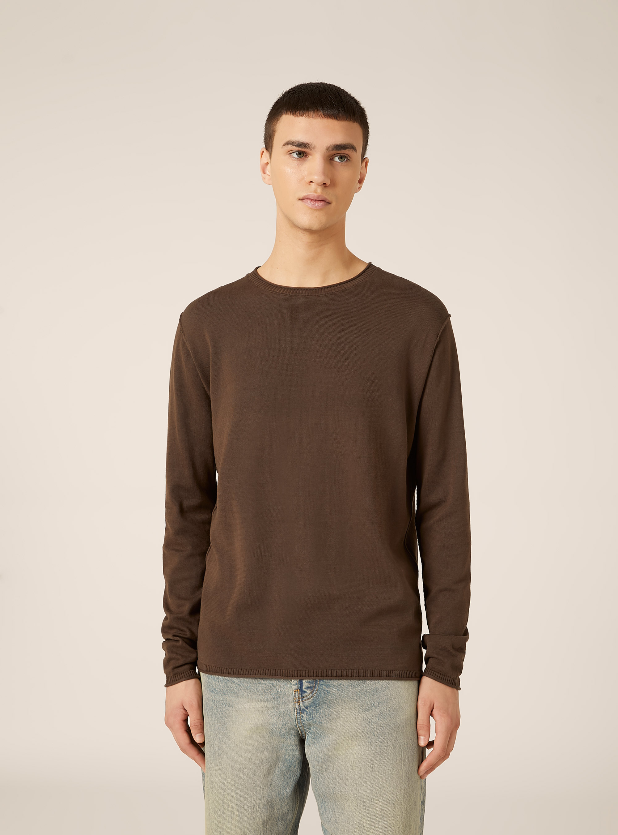 Cotton crew neck pullover, BR2 BROWN MEDIUM