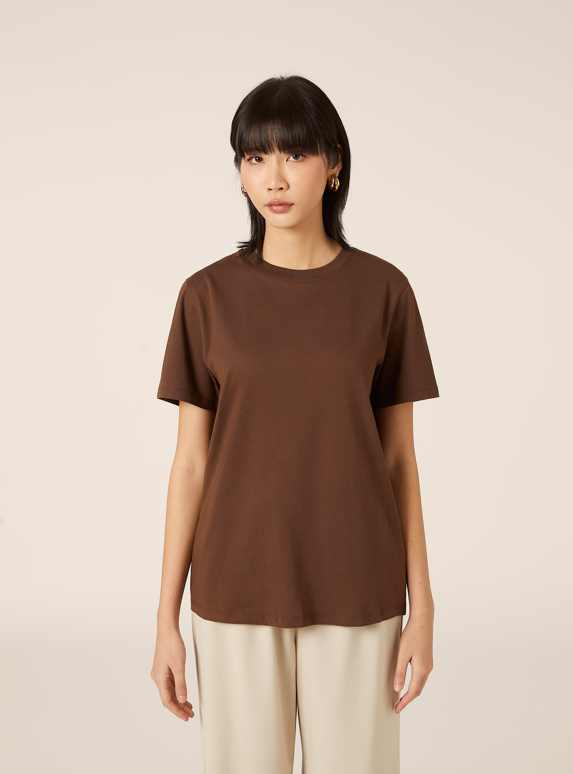 Camiseta de cuello redondo de algod&oacute;n, BR2 BROWN MEDIUM