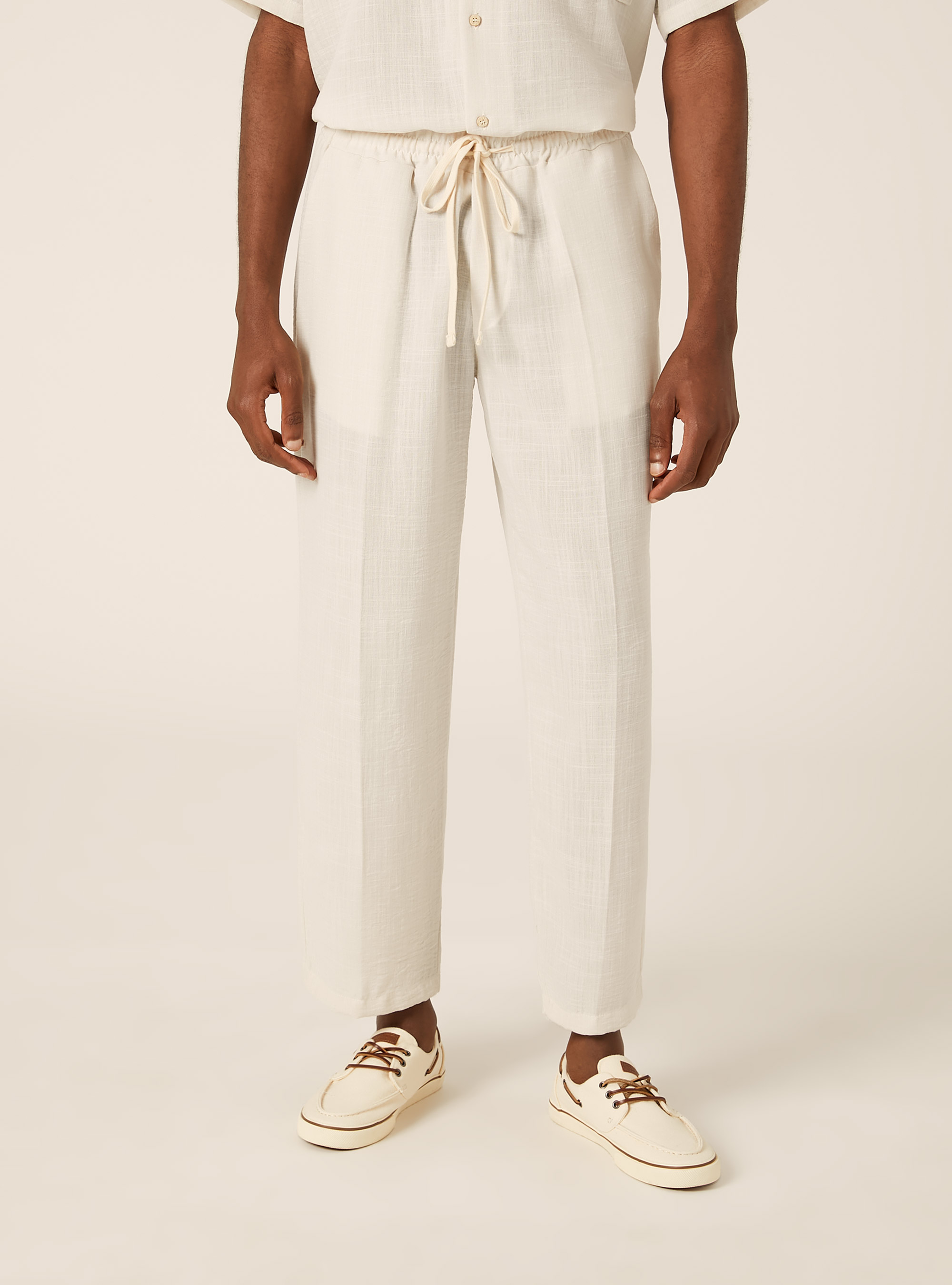 Slub Fabric Straight Leg Trousers, WH1 OFF WHITE