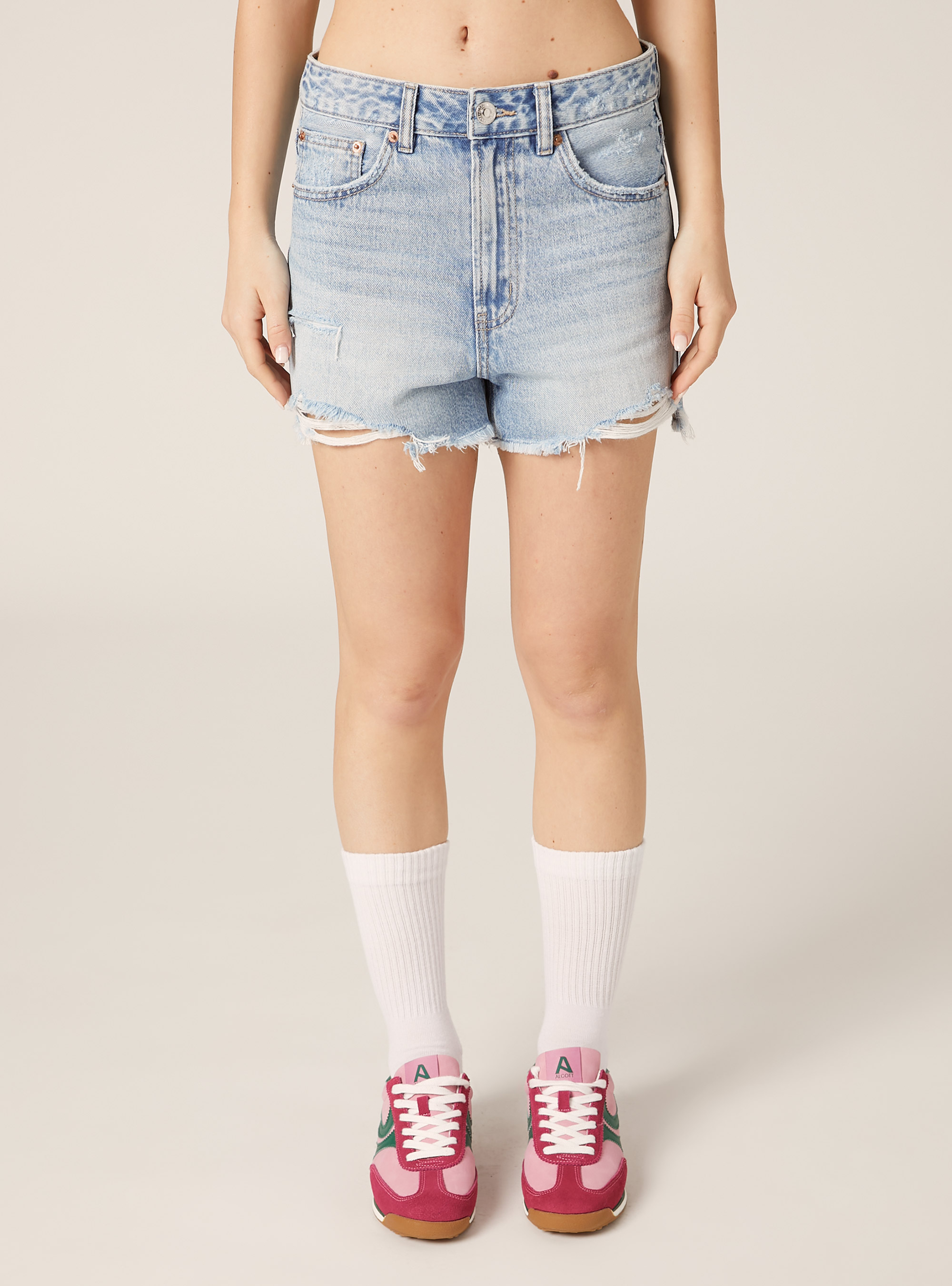 Short en denim &agrave; taille haute, D006 AZURE