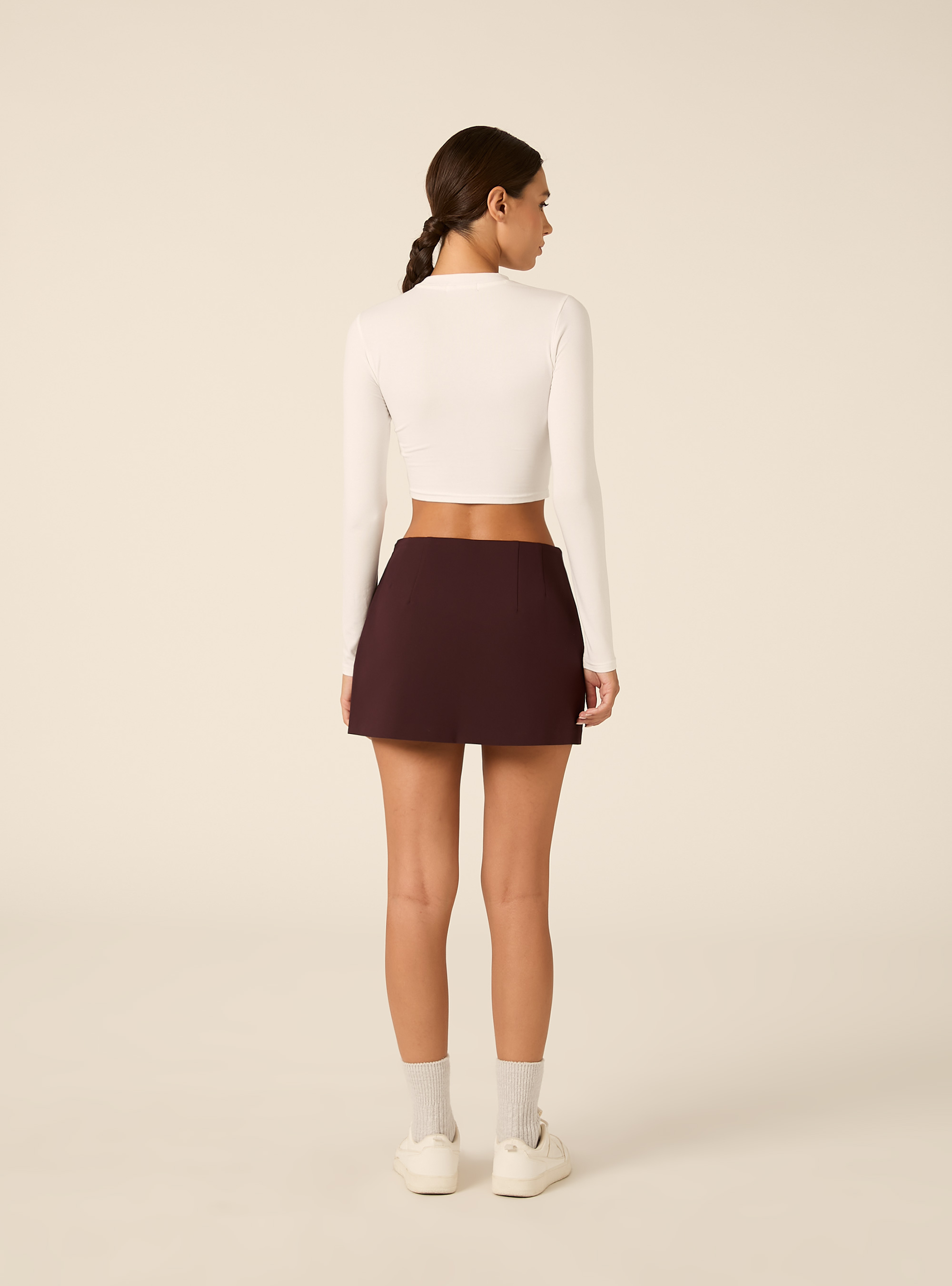 Jupe-short portefeuille avec fente lat&eacute;rale, BO1 BORDEAUX DARK