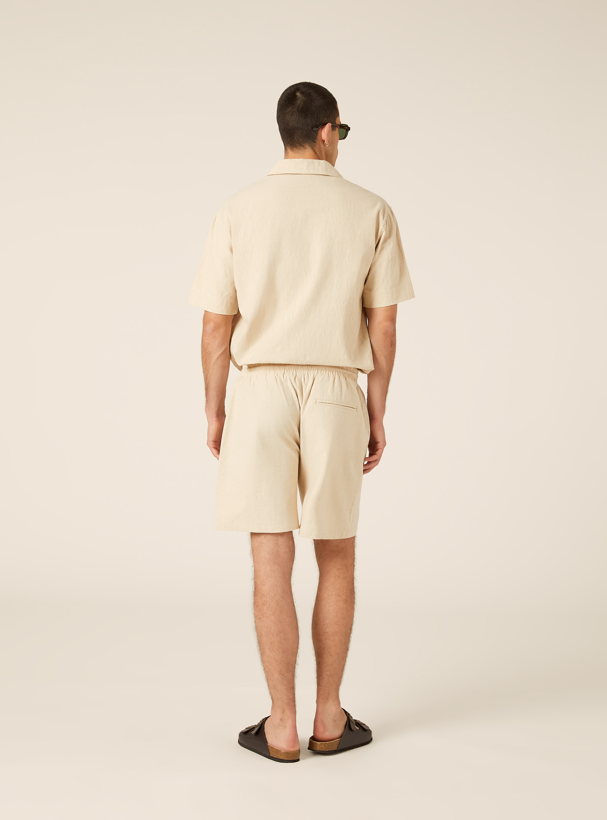 Bermuda in misto lino con laccio in vita, MBG2 BEIGE MEL MED