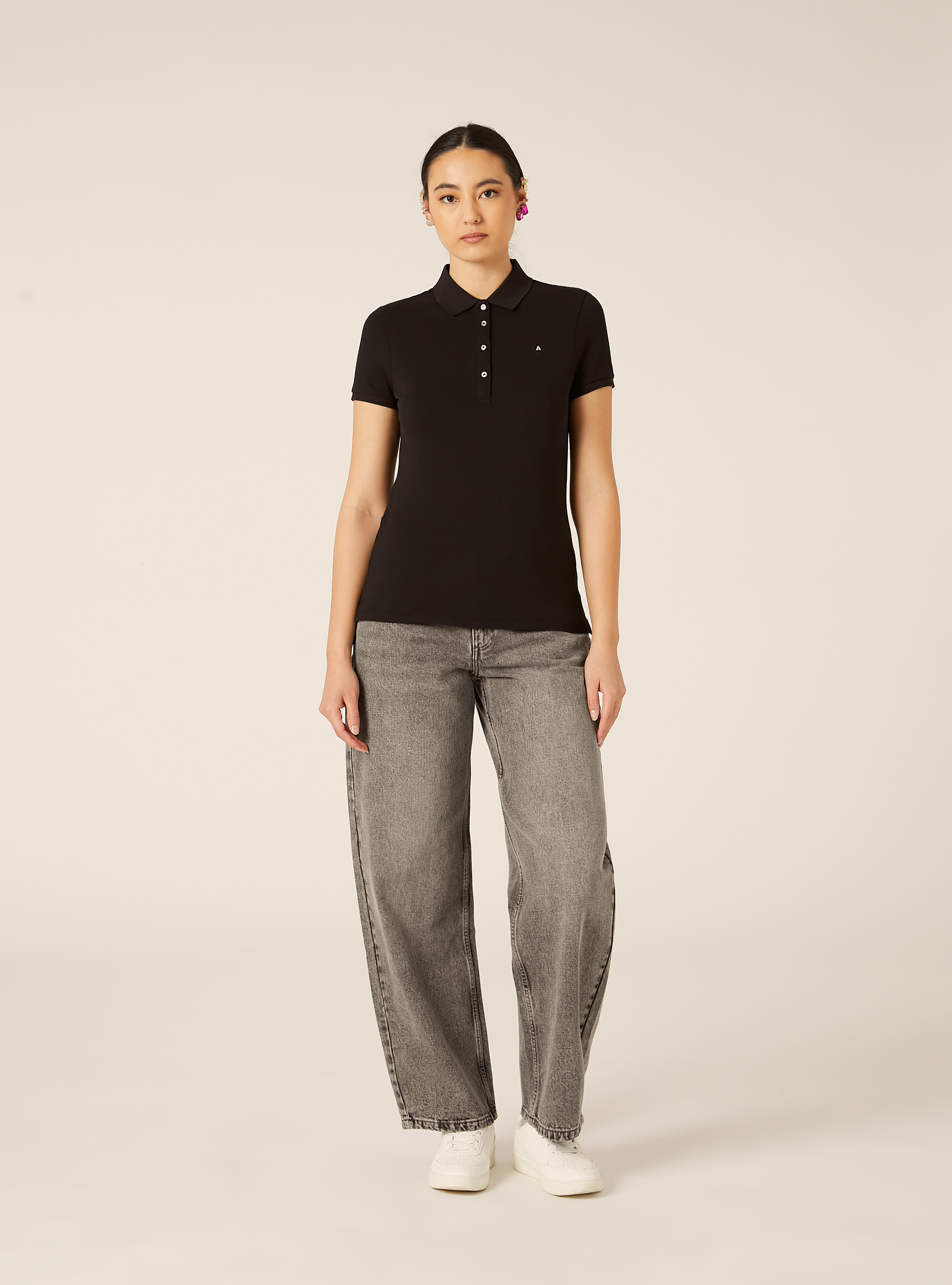 Slim Fit Polo Shirt with Embroidered Logo, BK1 BLACK