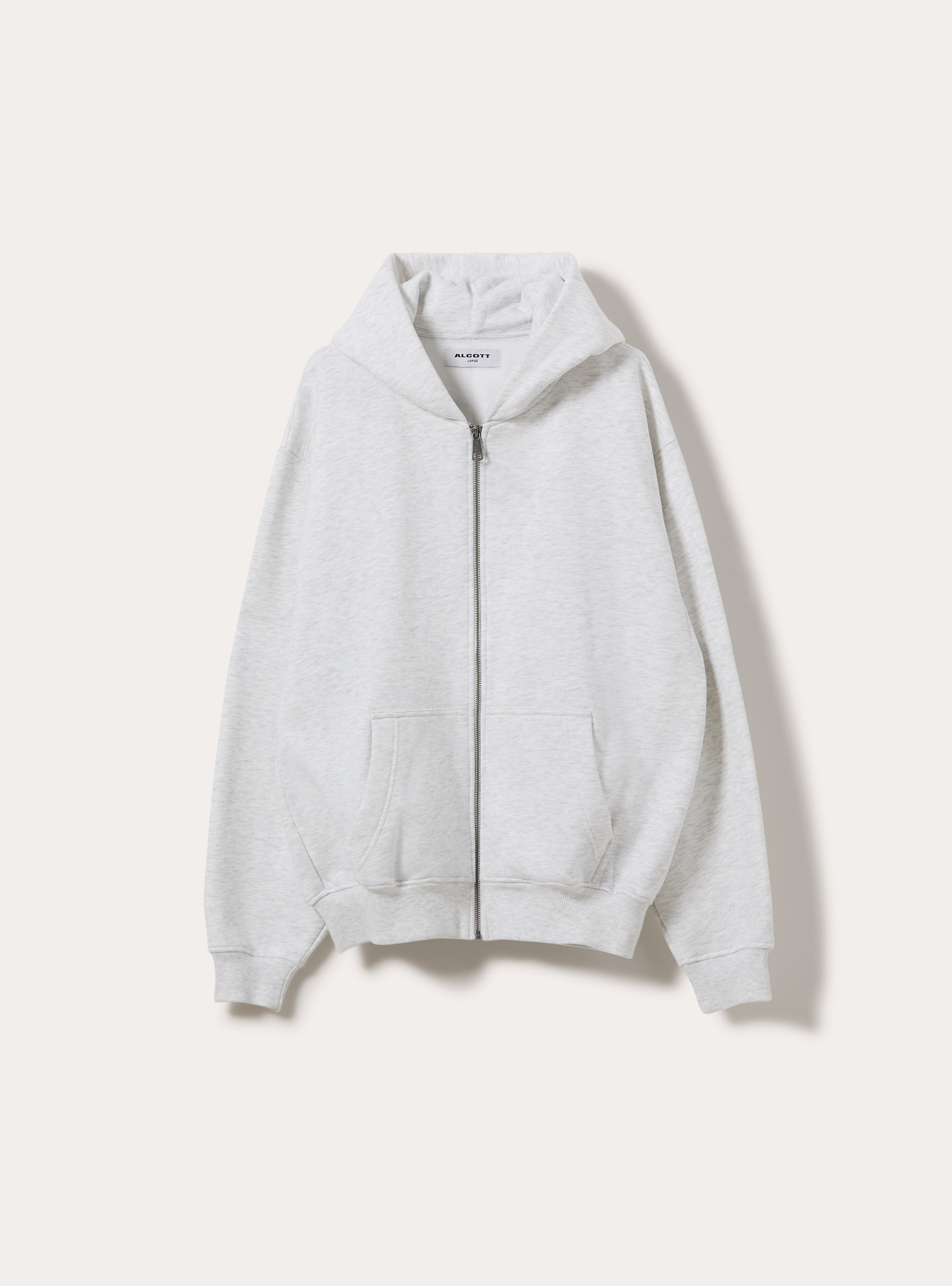Felpa Boxy fit con zip e cappuccio, GRIGIO CHIARO MELANGE