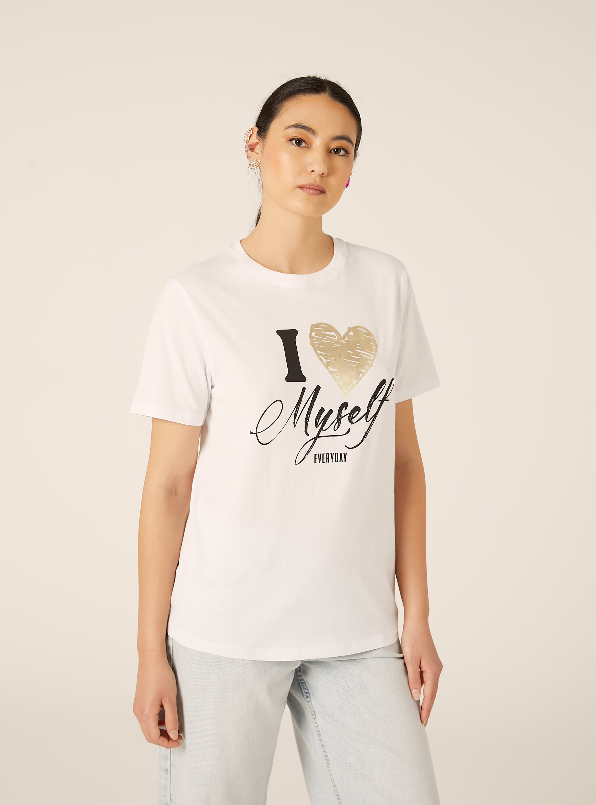 Camiseta con estampado metalizado, WH3 WHITE