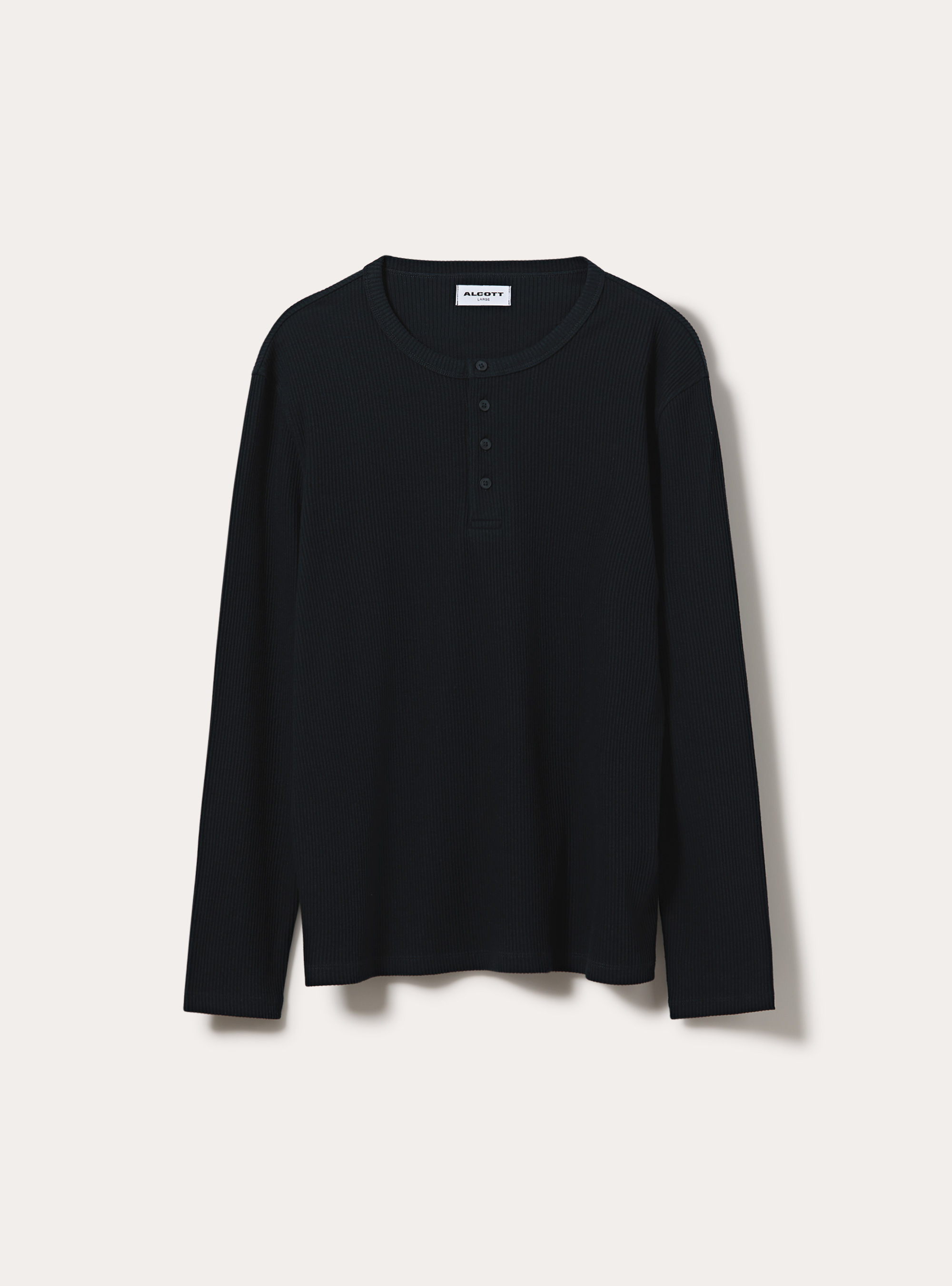 Maglietta henley a maniche lunghe a costine, NAVY SCURO