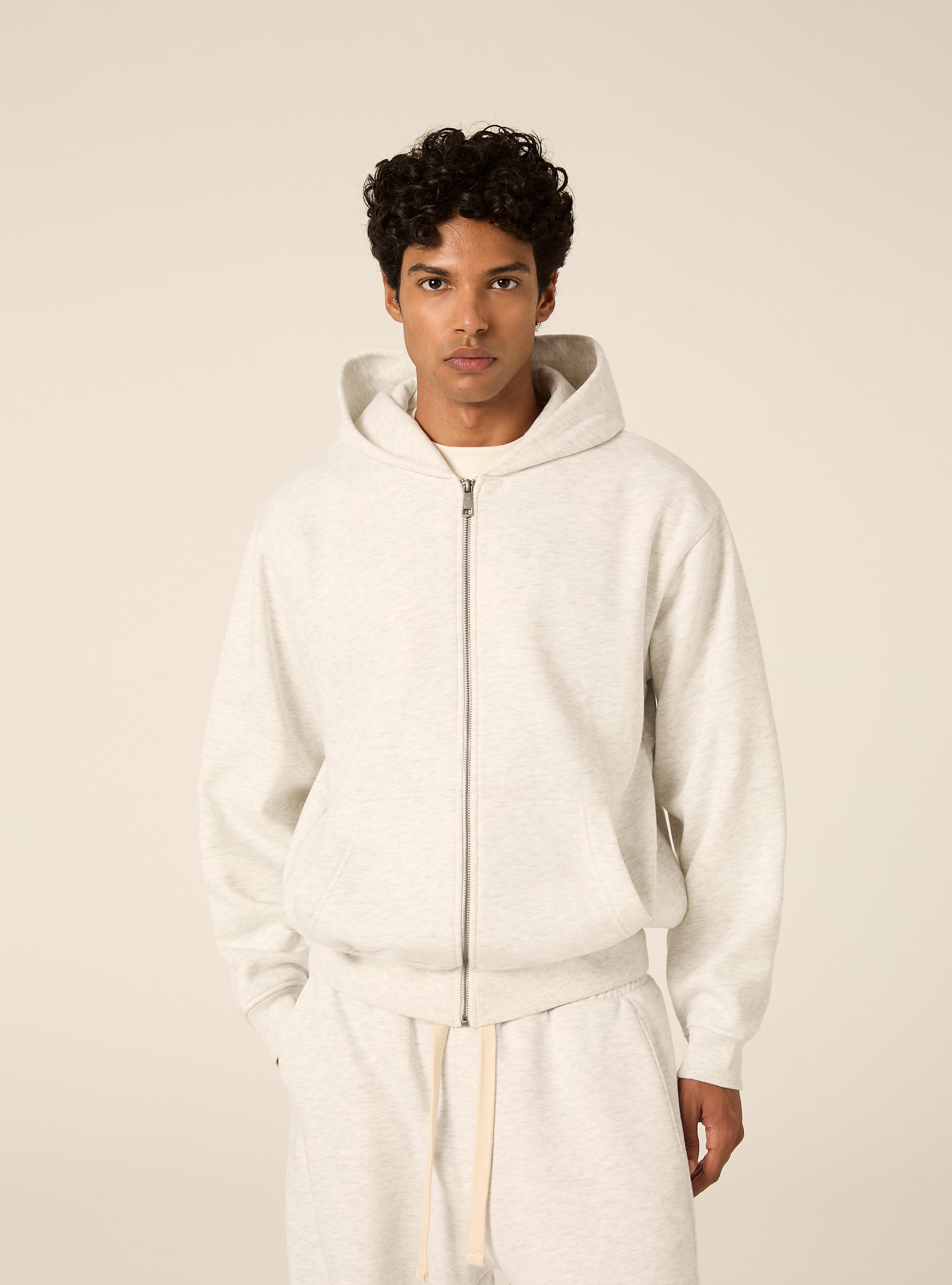 Felpa Boxy fit con zip e cappuccio, GRIGIO CHIARO MELANGE