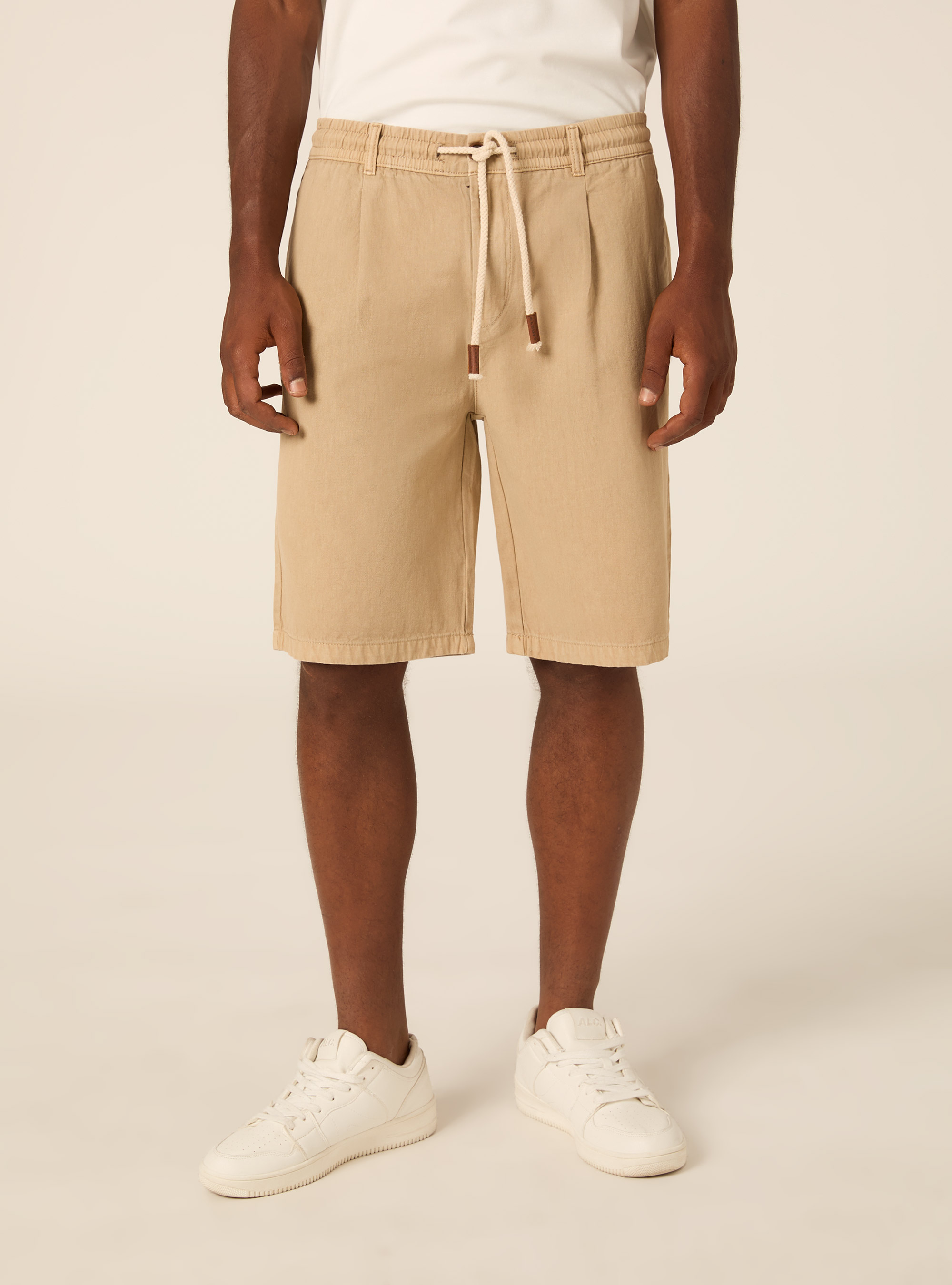 Bermudas de Baby Twill con Pinzas y Cord&oacute;n, TB2 TOBACCO MEDIUM